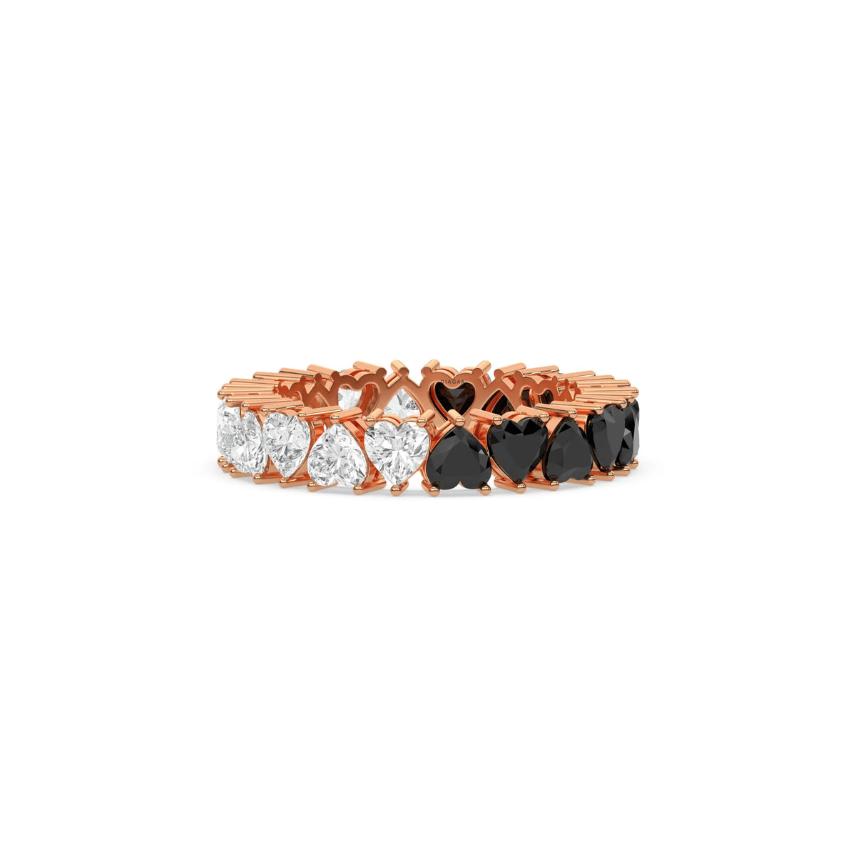 18K Rose Gold Heart Black And White Diamond Full Eternity Ring