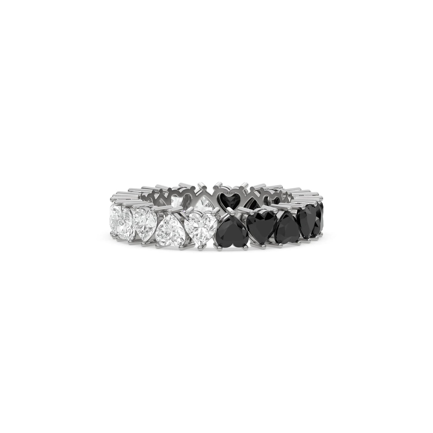 18K White Gold Heart Black And White Diamond Full Eternity Ring