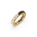 14K Yellow Gold Heart Black And White Diamond Full Eternity Ring