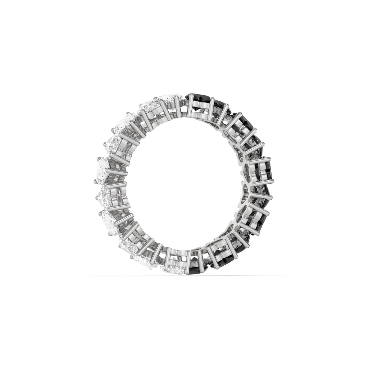 10K White Gold Heart Black And White Diamond Full Eternity Ring