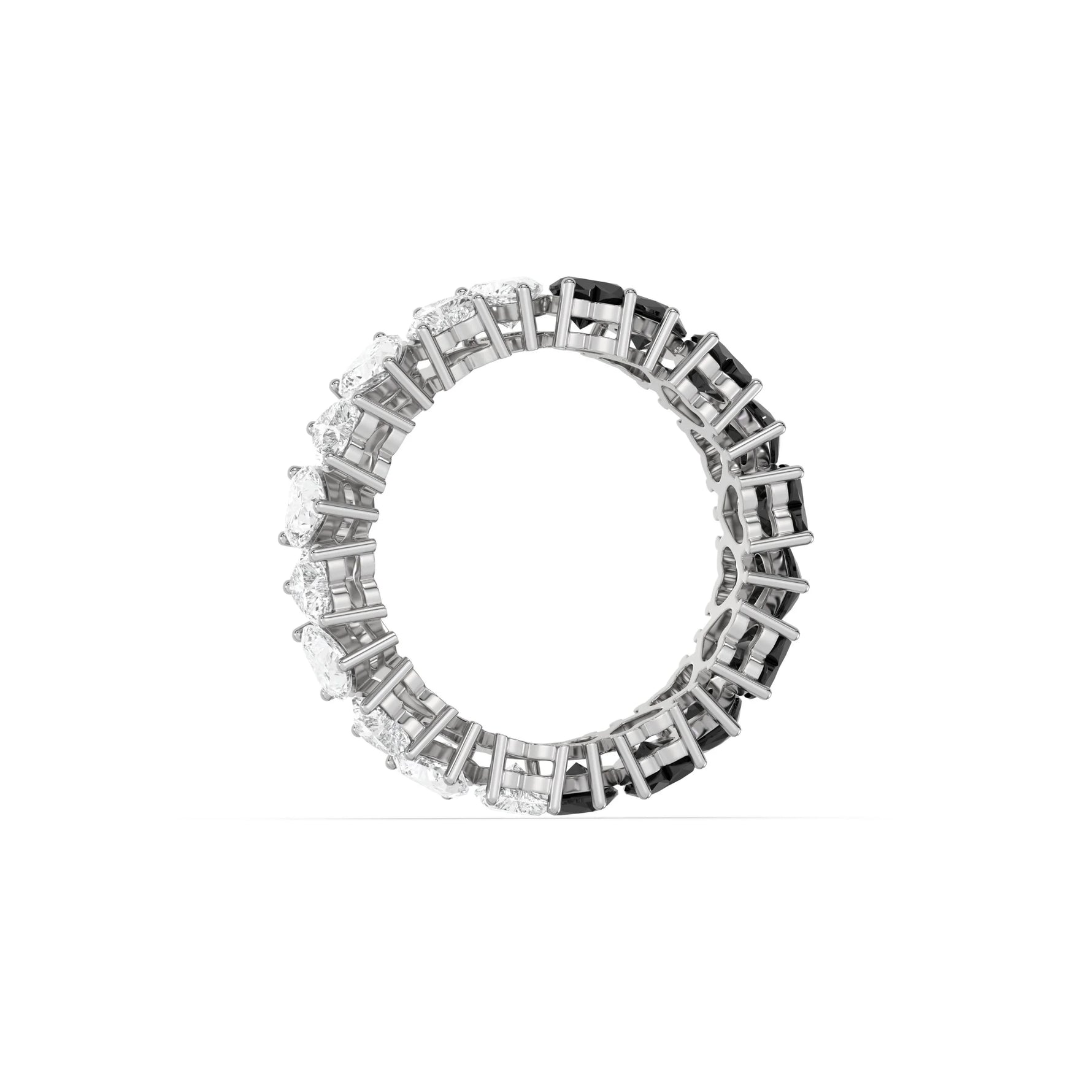 10K White Gold Heart Black And White Diamond Full Eternity Ring