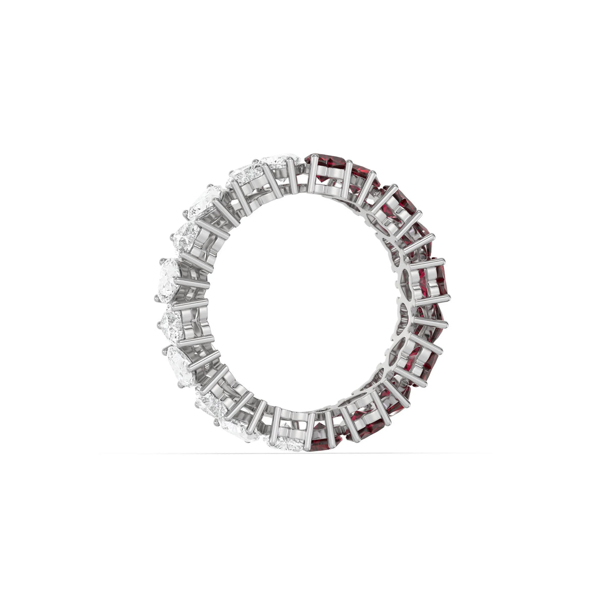 14K White Gold Heart Ruby Gemstone and Diamond Eternity Ring