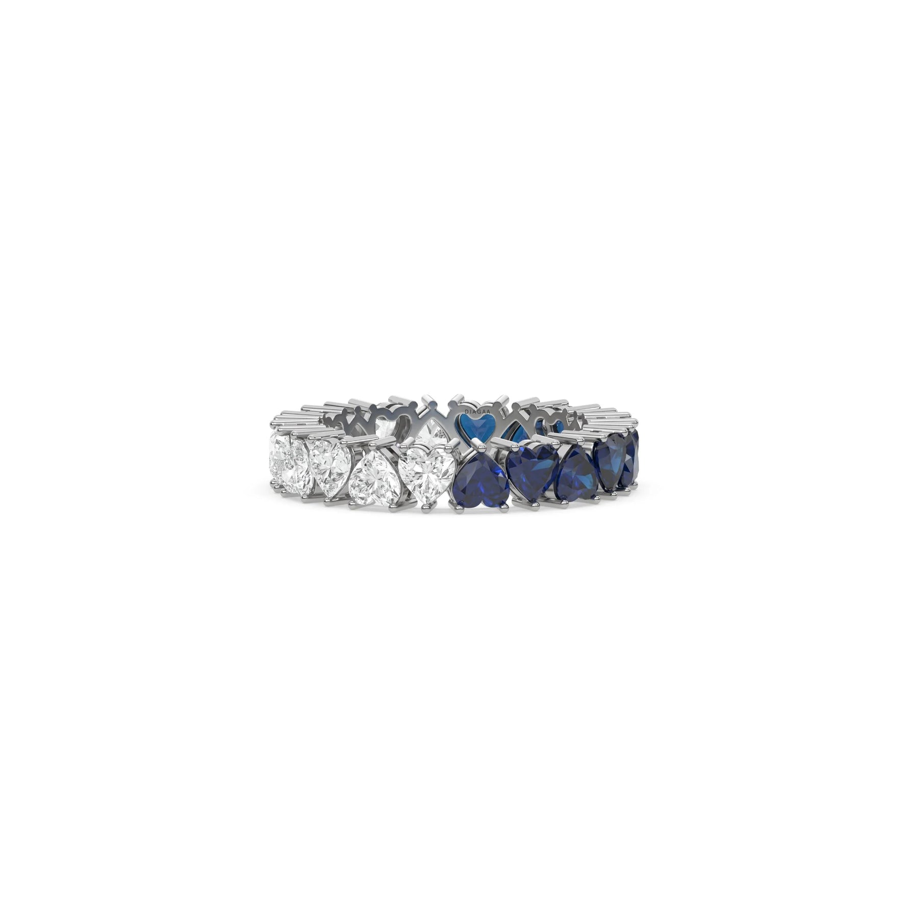 18K White Gold Heart Sapphire Gemstone and Diamond Eternity Ring