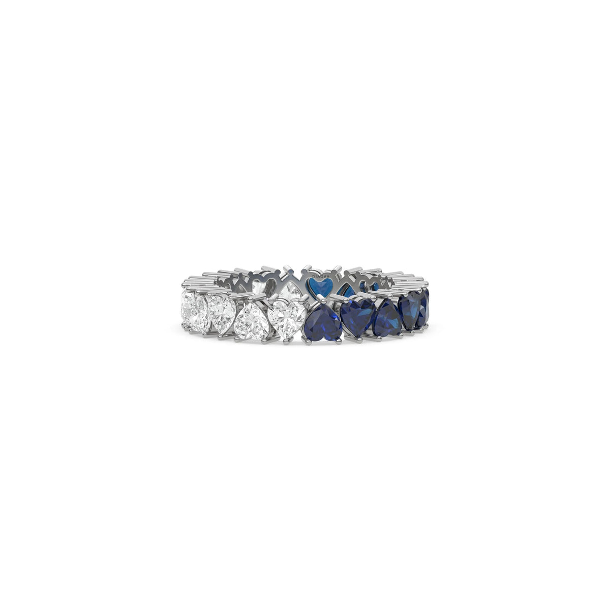 14K White Gold Heart Diamond Blue Sapphire Gemstone Eternity Ring