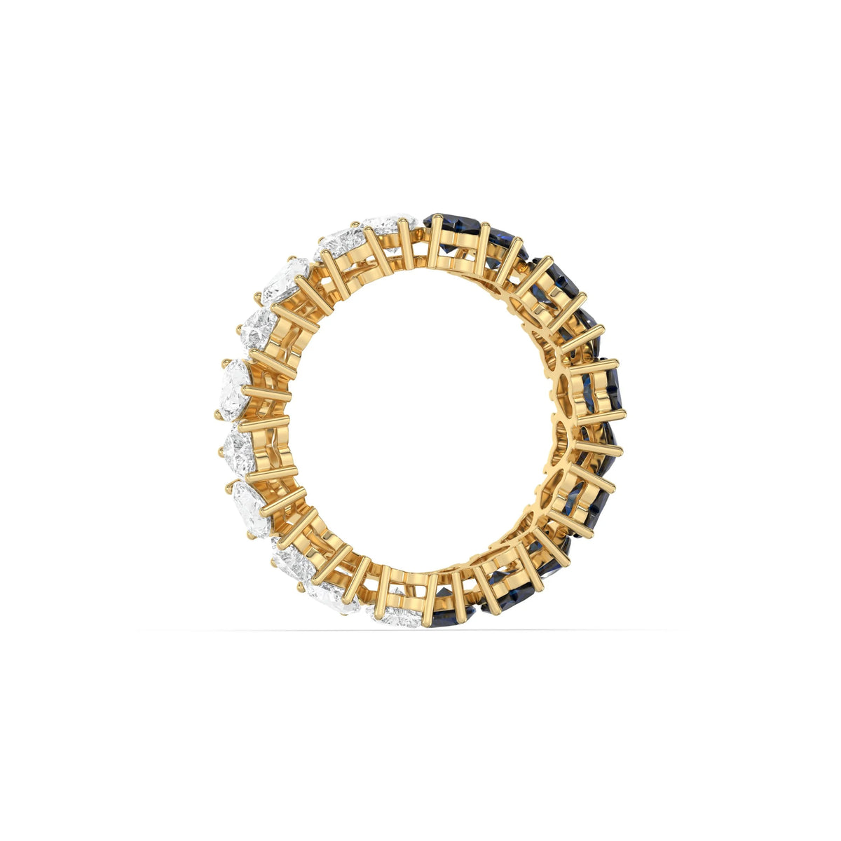 10K Yellow Gold Heart Sapphire Gemstone and Diamond Eternity Ring