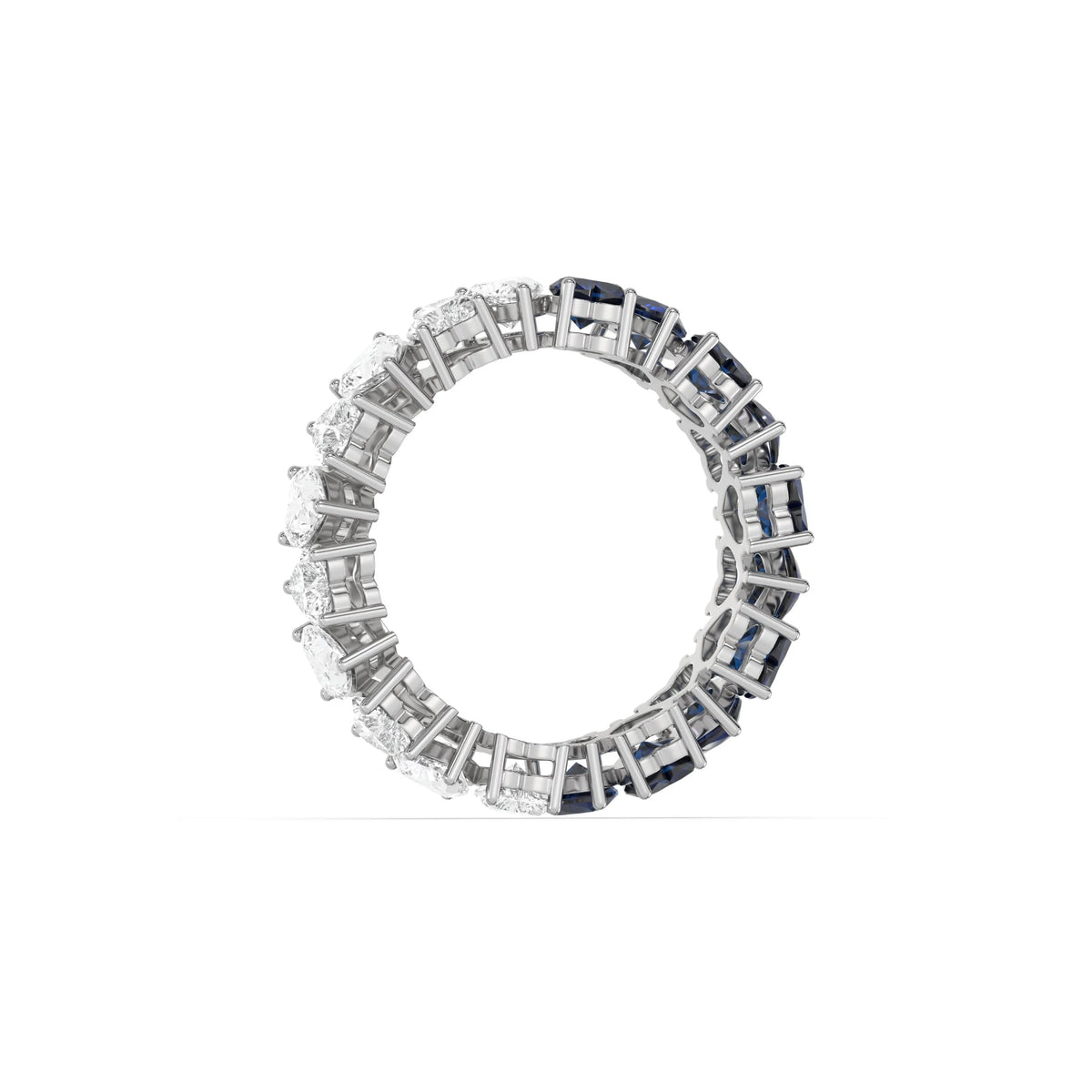 18K White Gold Heart Diamond blue Sapphire Gemstone Eternity Ring