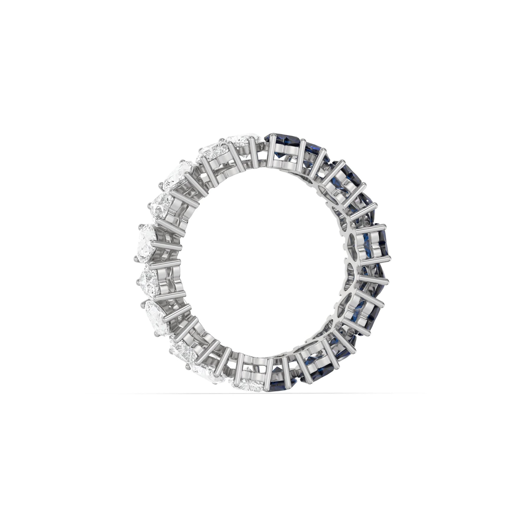 18K White Gold Heart Diamond blue Sapphire Gemstone Eternity Ring