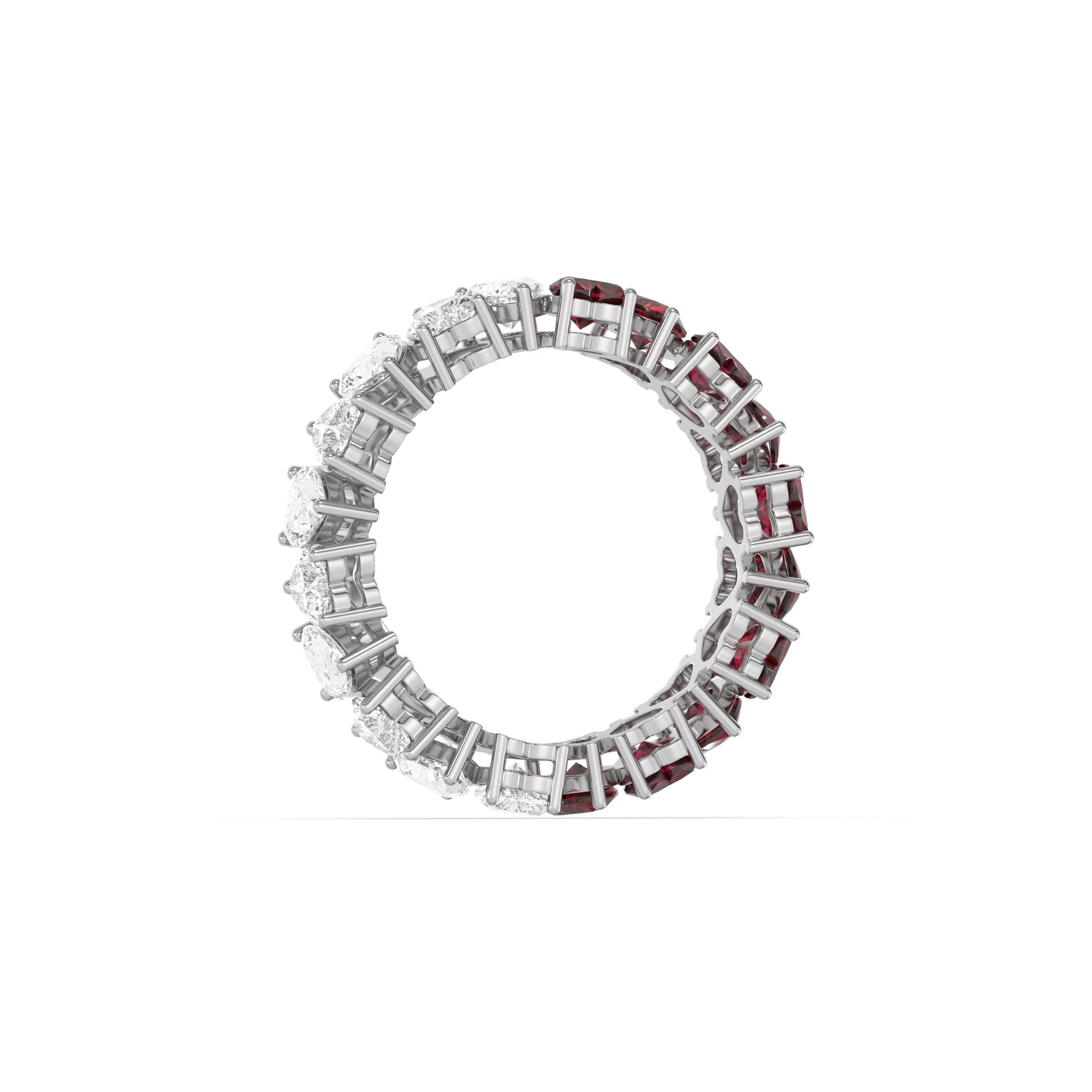 14K Heart Ruby Gemstone and Diamond Eternity Ring