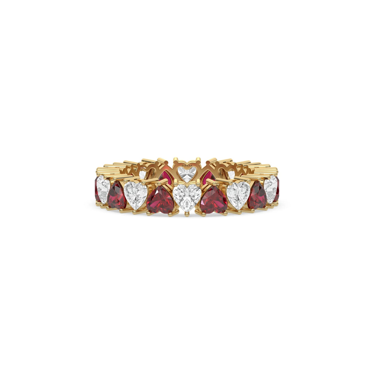 18K Yellow Gold Heart Ruby Gemstone and Diamond Eternity Ring