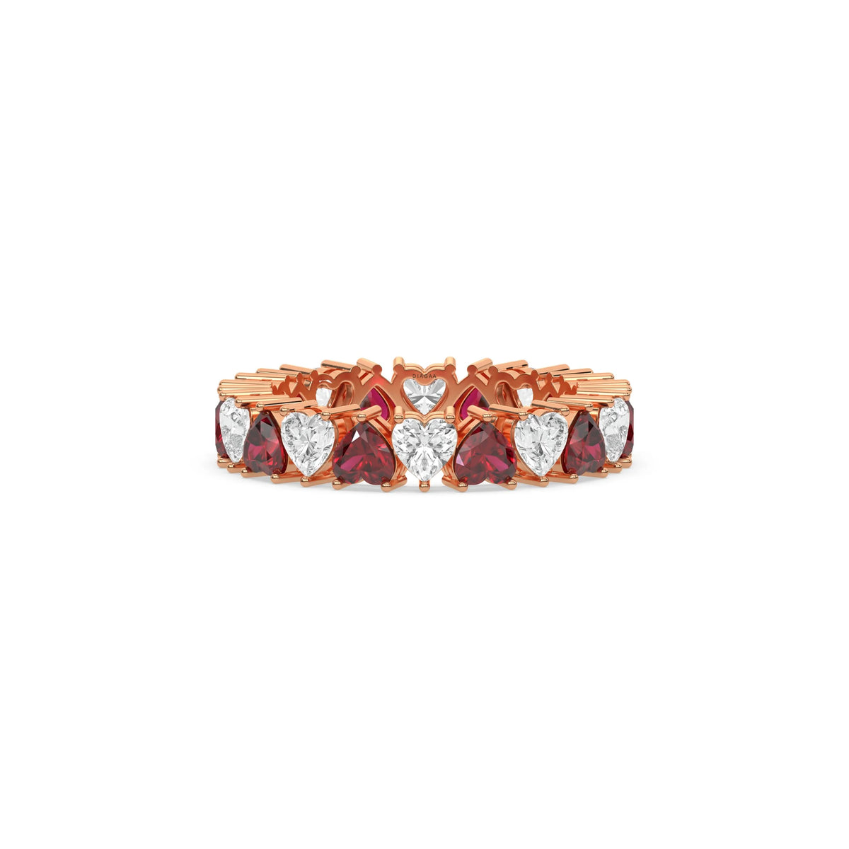 14K Rose Gold Heart Ruby Gemstone and Diamond Eternity Ring