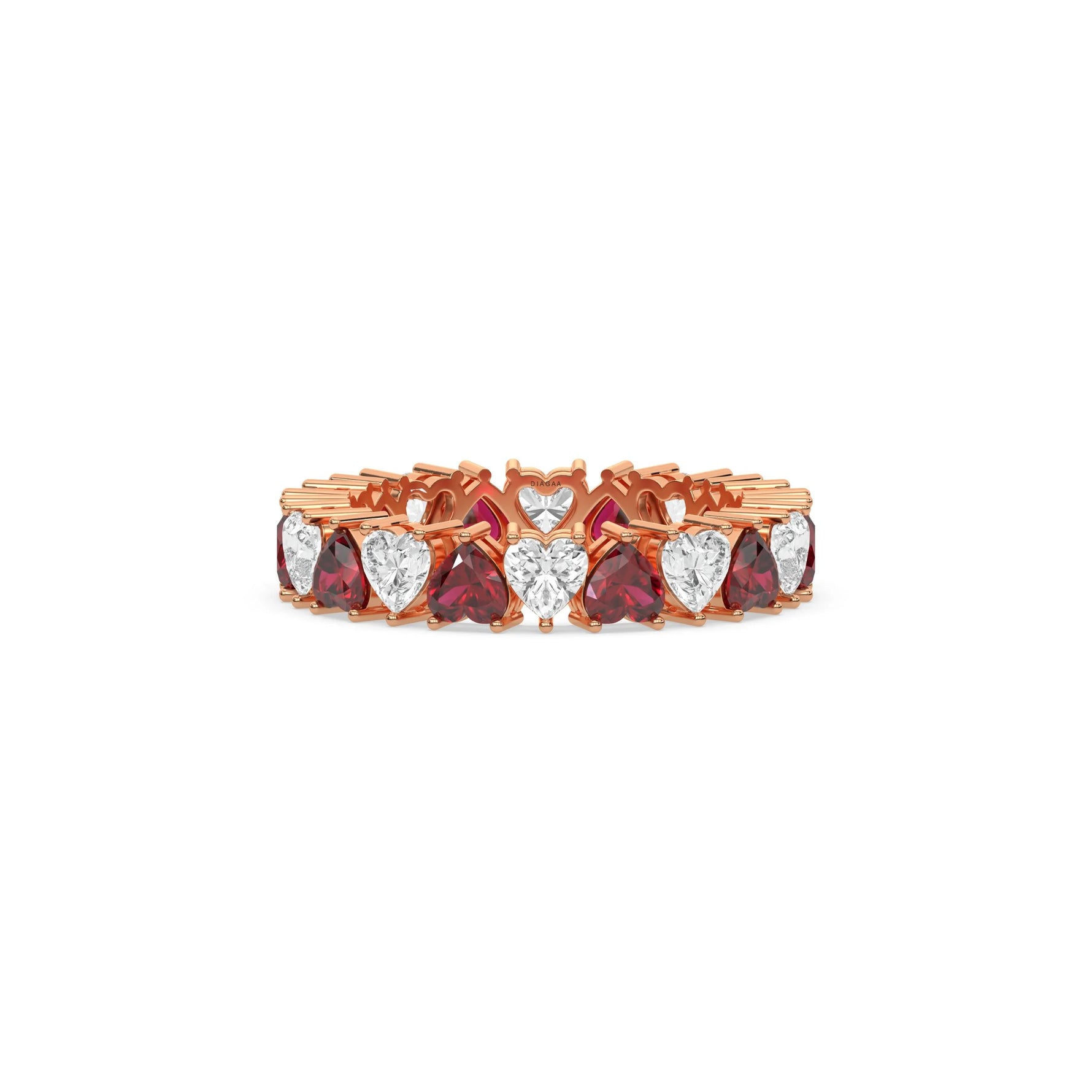 14K Rose Gold Heart Ruby Gemstone and Diamond Eternity Ring