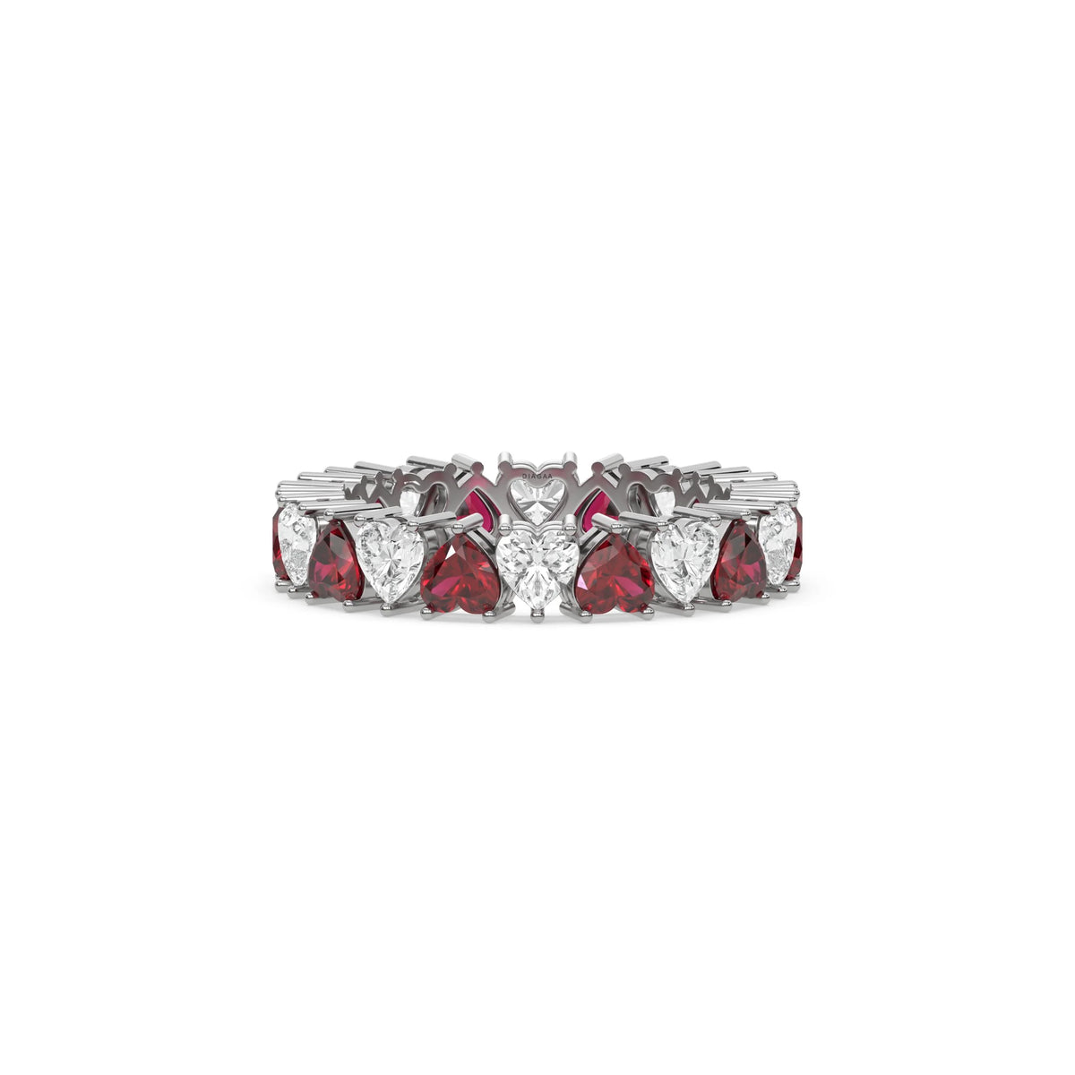 18K White Gold Heart Ruby Gemstone and Diamond Eternity Ring