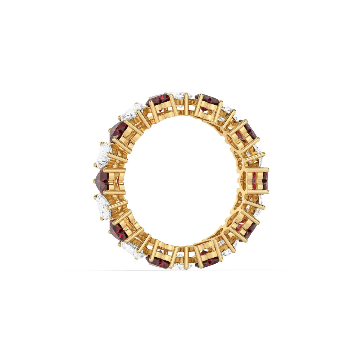10K Yellow Gold Heart Ruby Gemstone and Diamond Eternity Ring