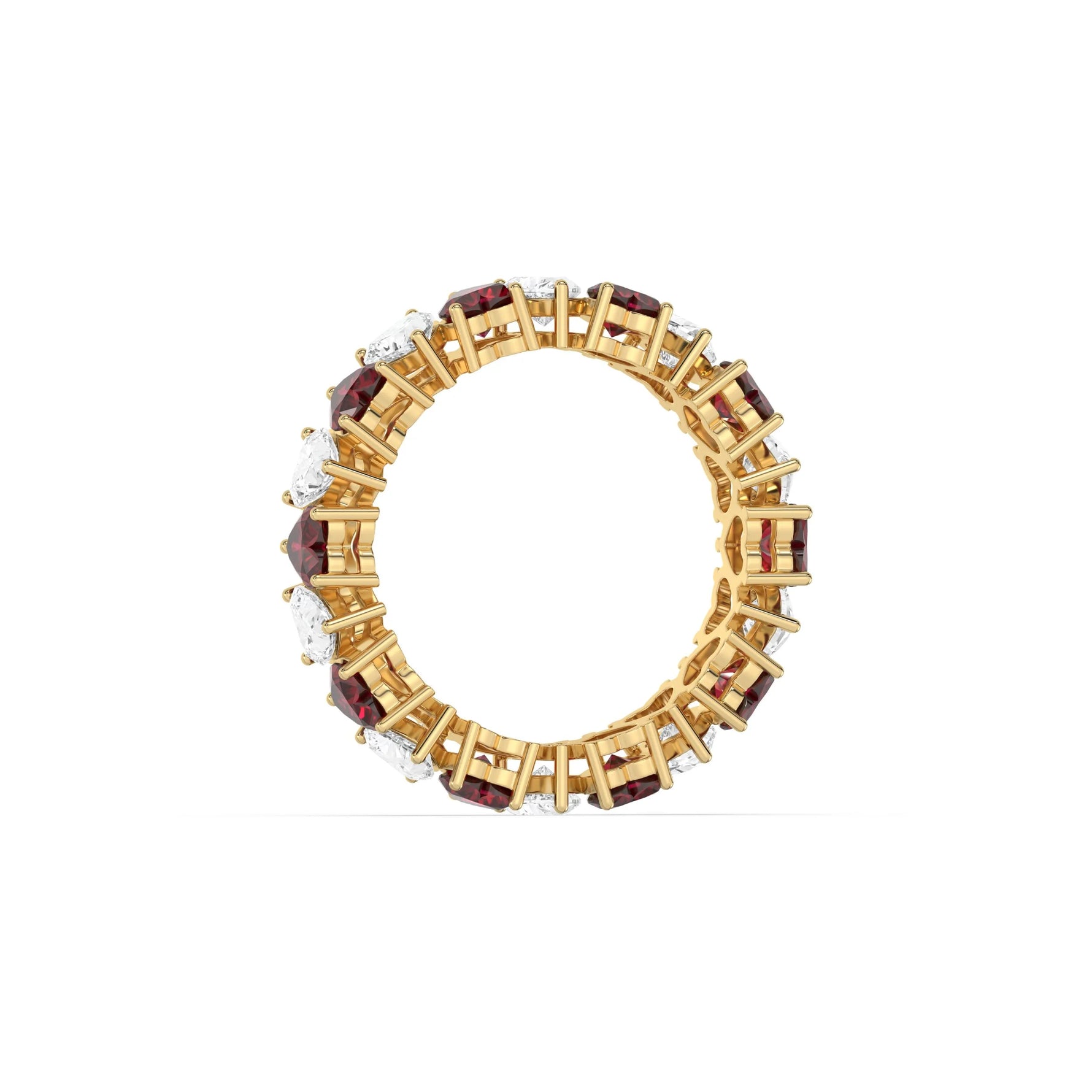10K Yellow Gold Heart Ruby Gemstone and Diamond Eternity Ring