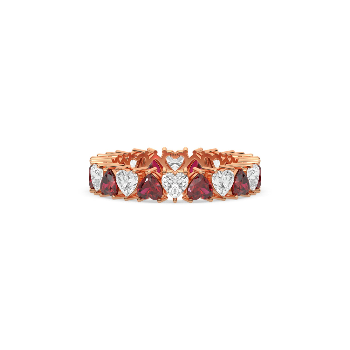 14K Rose Gold Heart Ruby Gemstone and Diamond Eternity Ring
