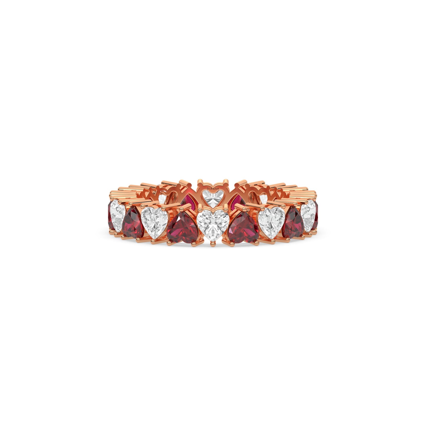 14K Rose Gold Heart Ruby Gemstone and Diamond Eternity Ring
