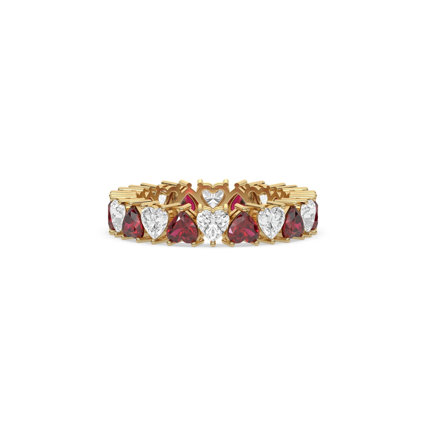 18K Yellow Gold Heart Ruby Gemstone and Diamond Eternity Ring