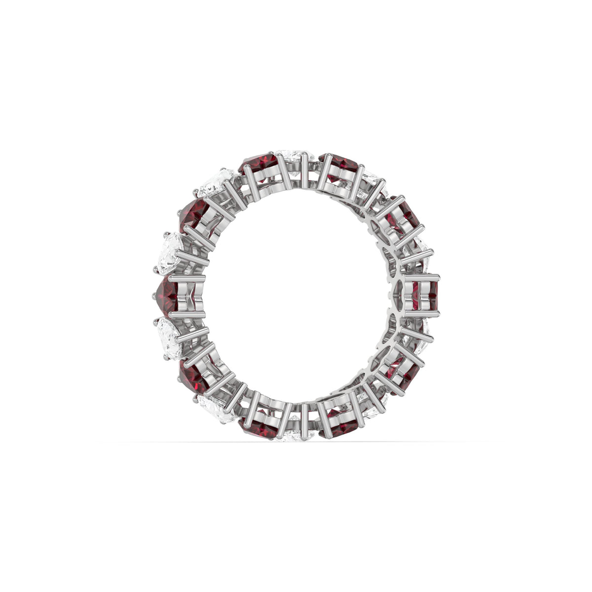 10K White Gold Heart Ruby Gemstone and Diamond Eternity Ring
