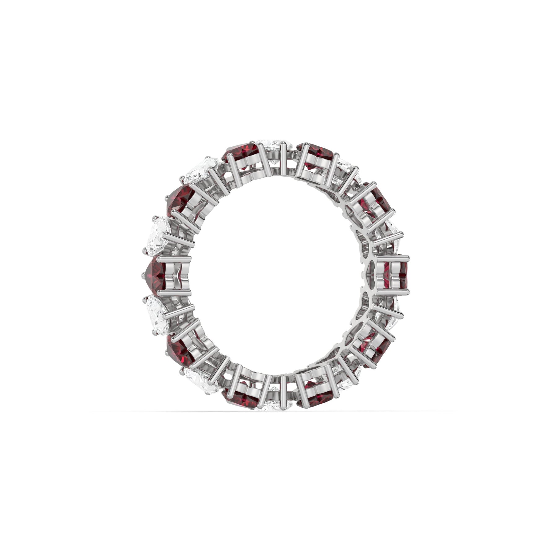 10K White Gold Heart Ruby Gemstone and Diamond Eternity Ring