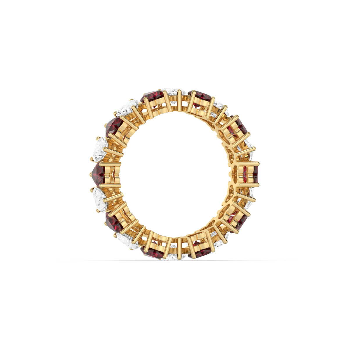 14K Yellow Gold Heart Gemstone and Diamond Full Eternity Ring