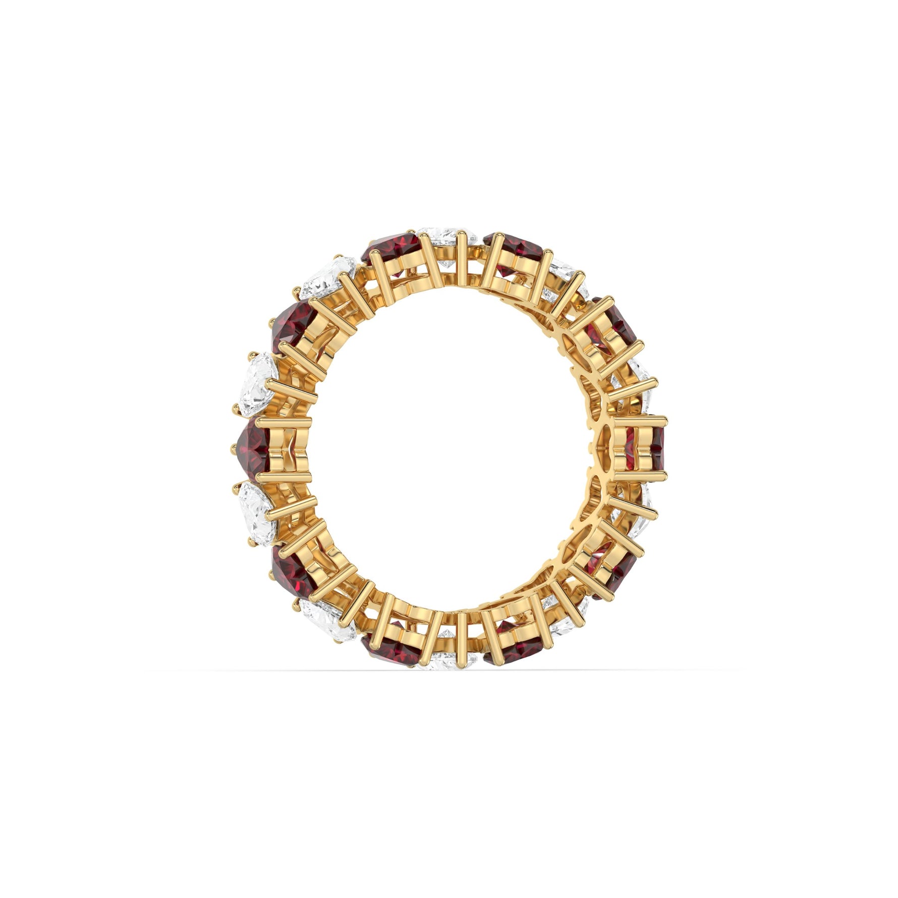 14K Yellow Gold Heart Gemstone and Diamond Full Eternity Ring