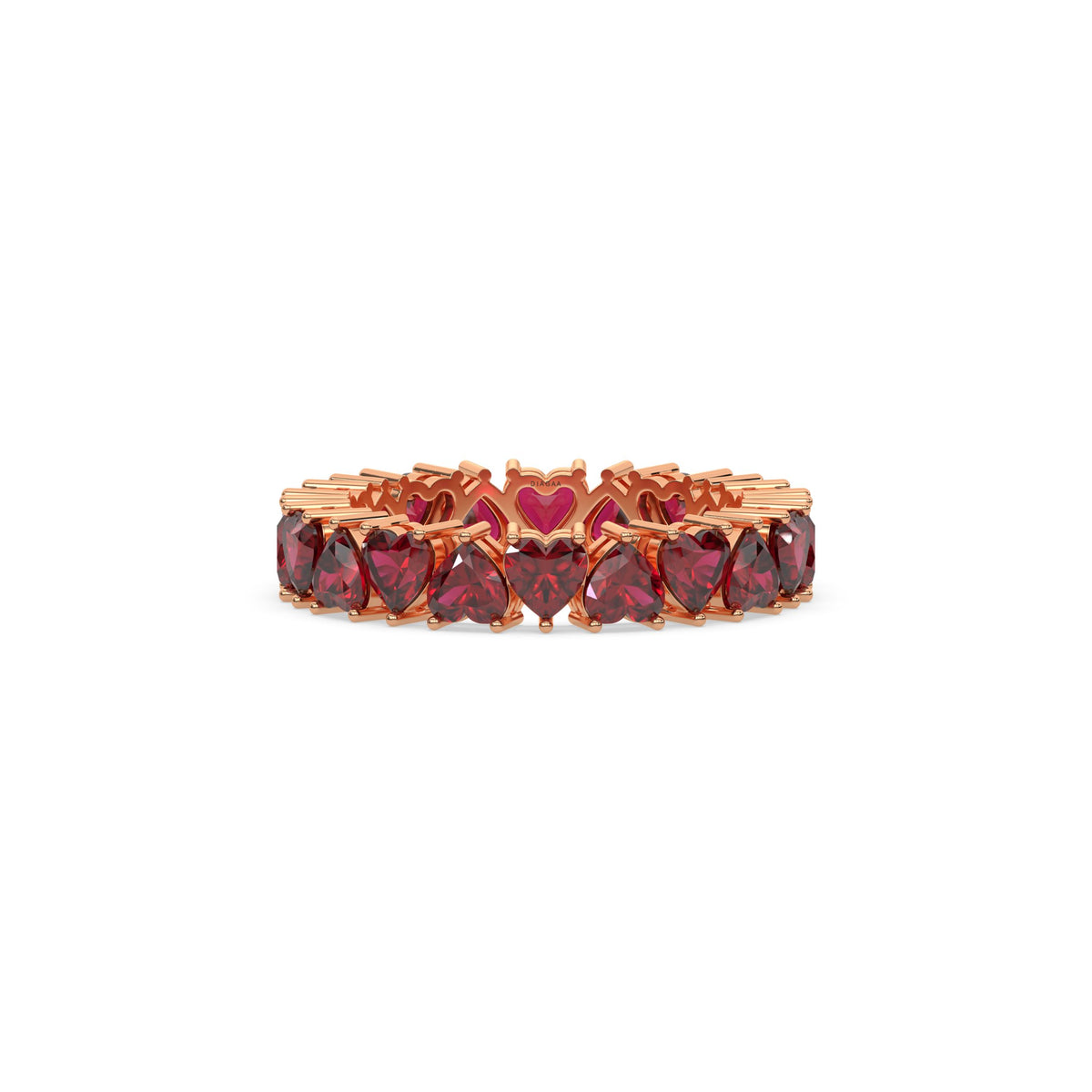 18K Rose Gold Heart Ruby Gemstone Full Eternity Ring
