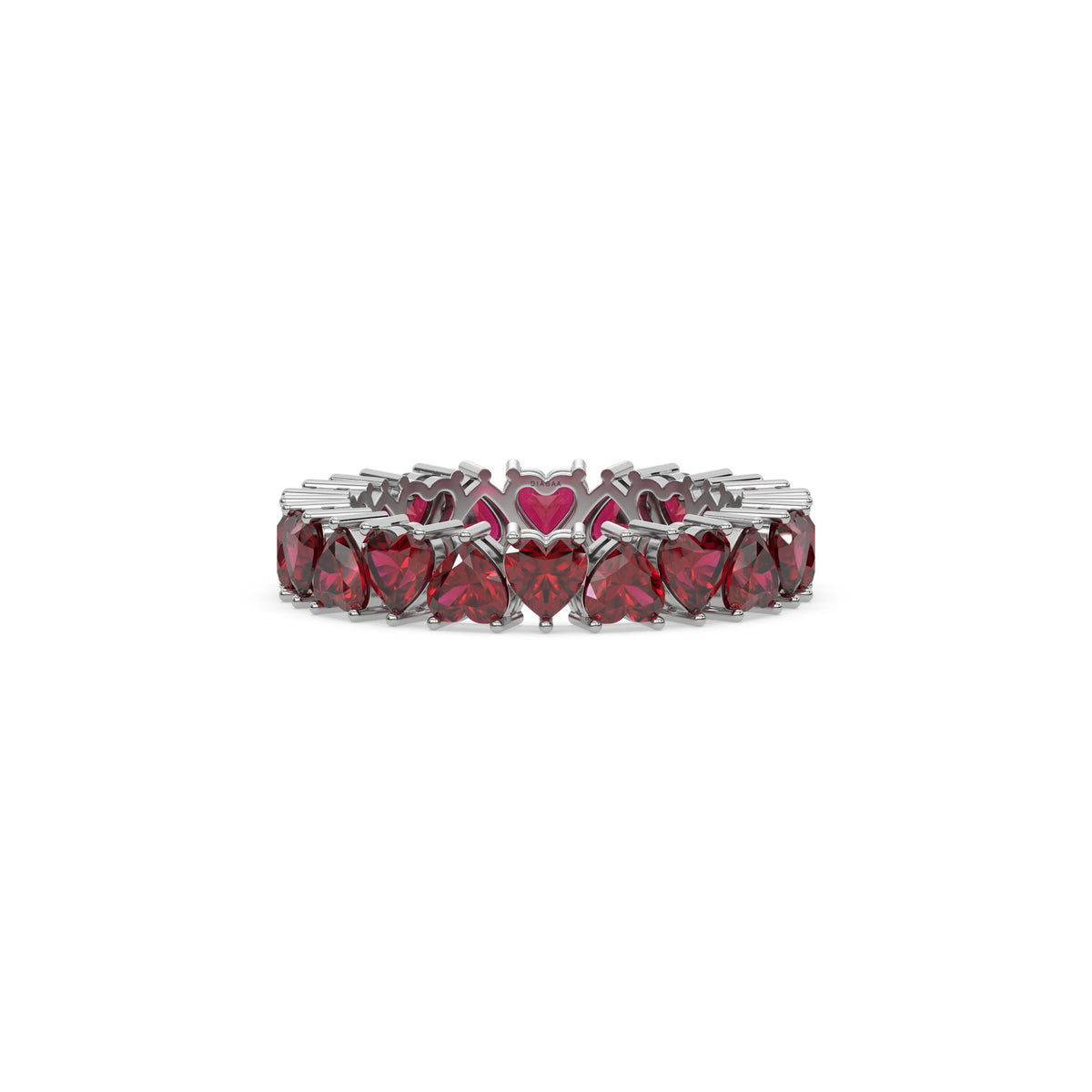 18K White Gold Heart Ruby Gemstone Full Eternity Ring