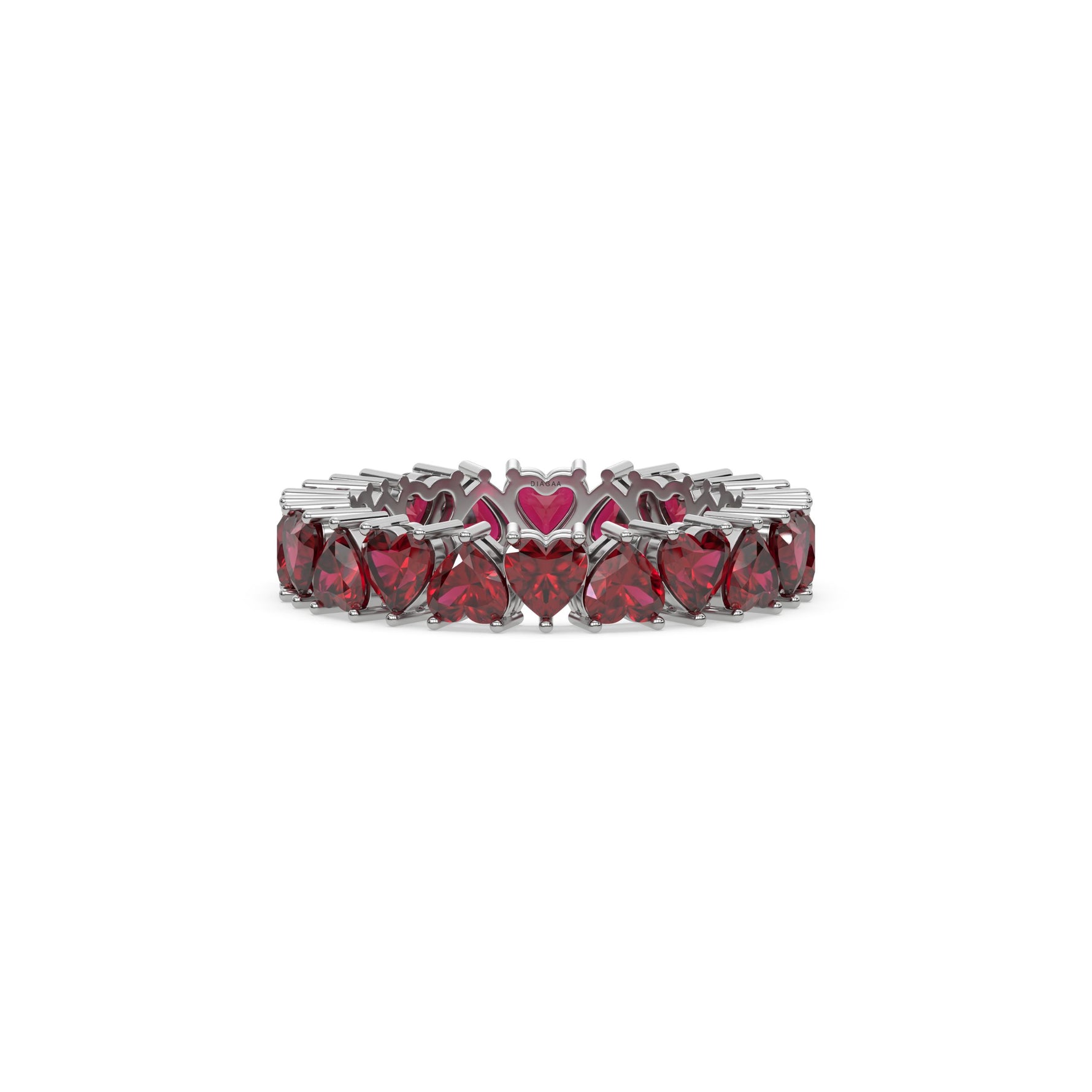 18K White Gold Heart Ruby Gemstone Full Eternity Ring