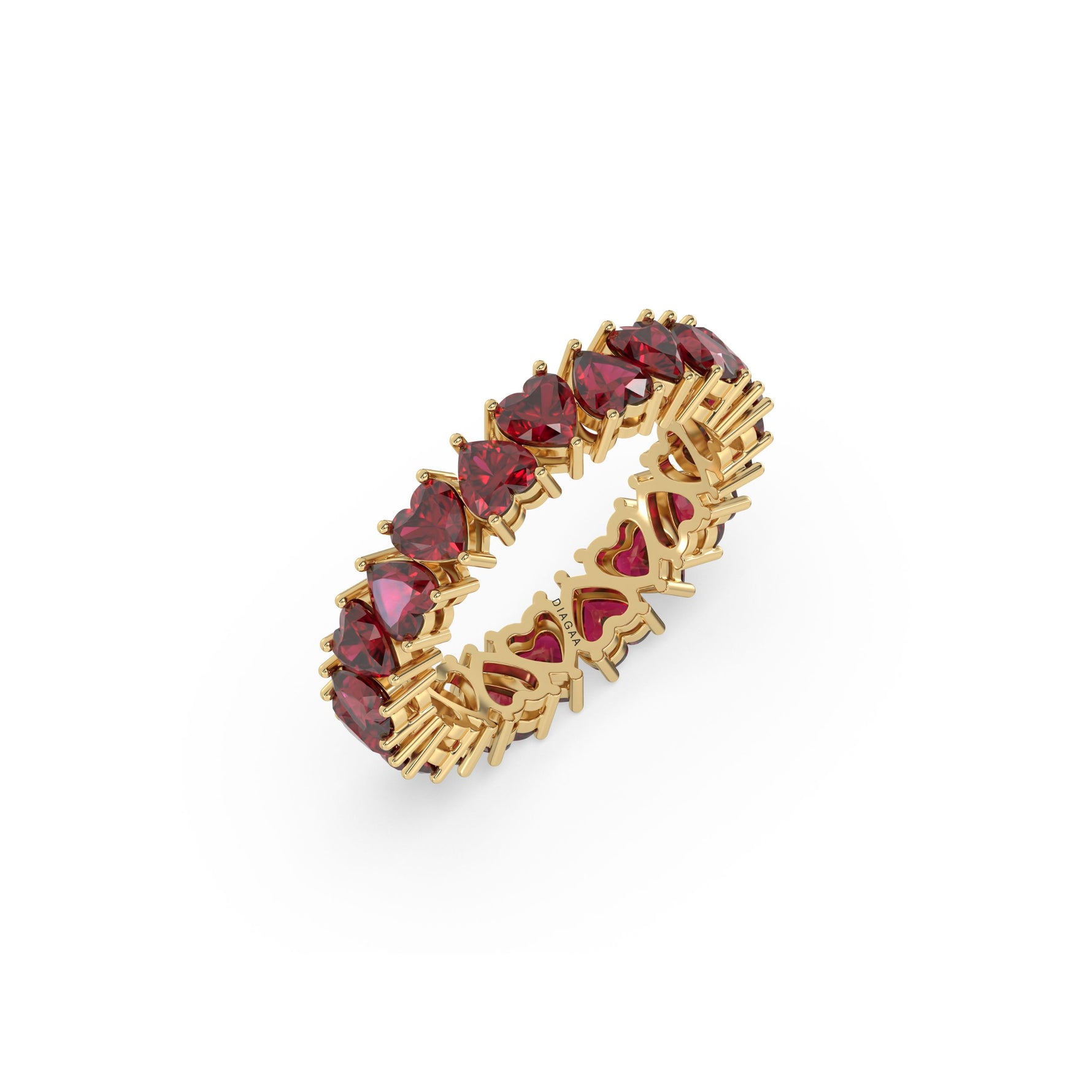 10K Yellow Gold Heart Ruby Gemstone Eternity Ring