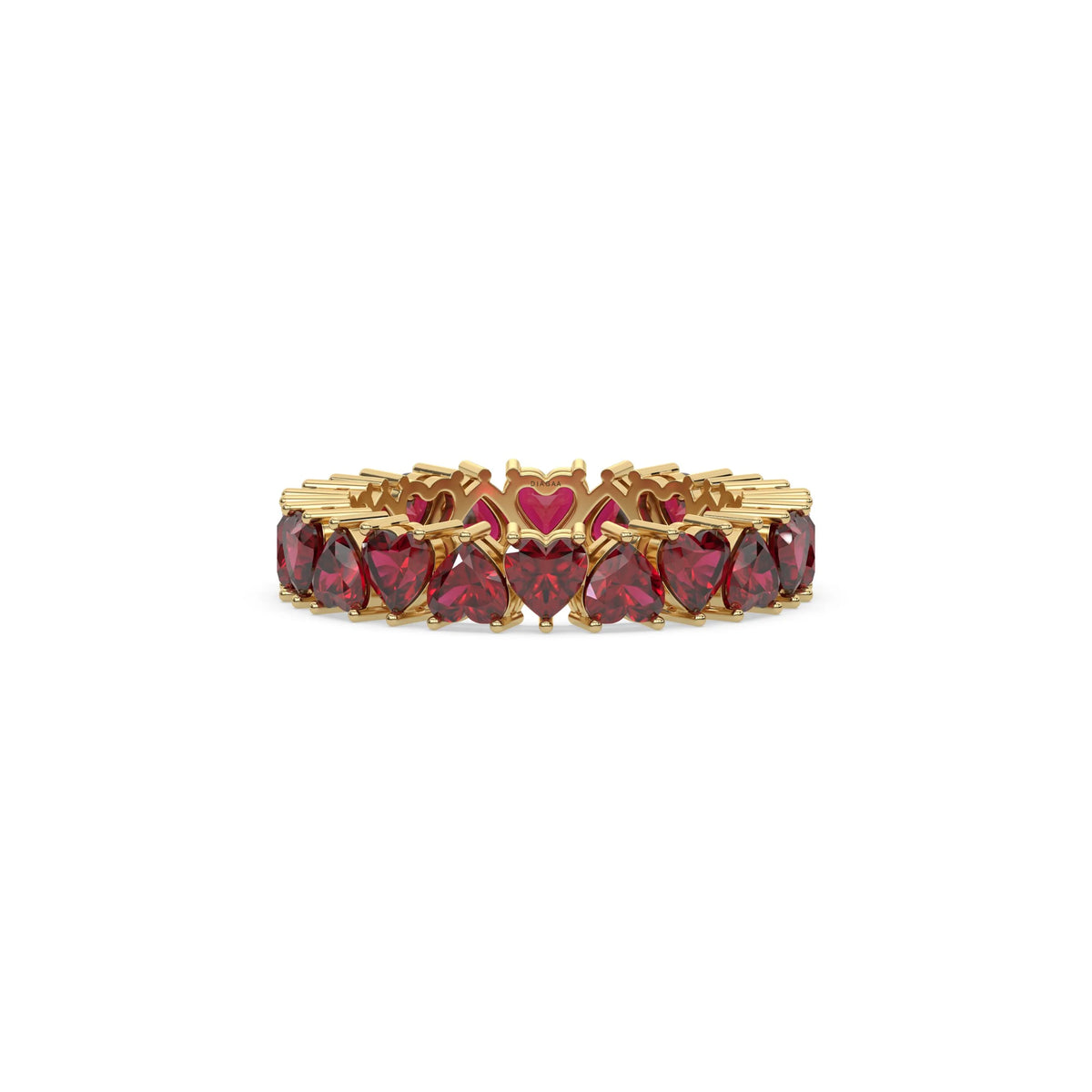18K Yellow Gold Heart Ruby Gemstone Eternity Ring