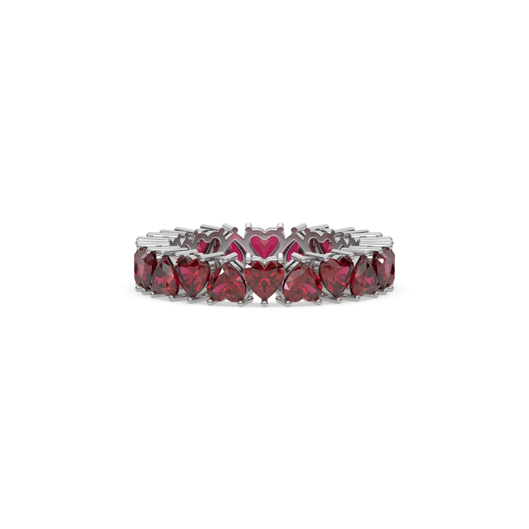 18K White Gold Heart Ruby Gemstone Eternity Ring
