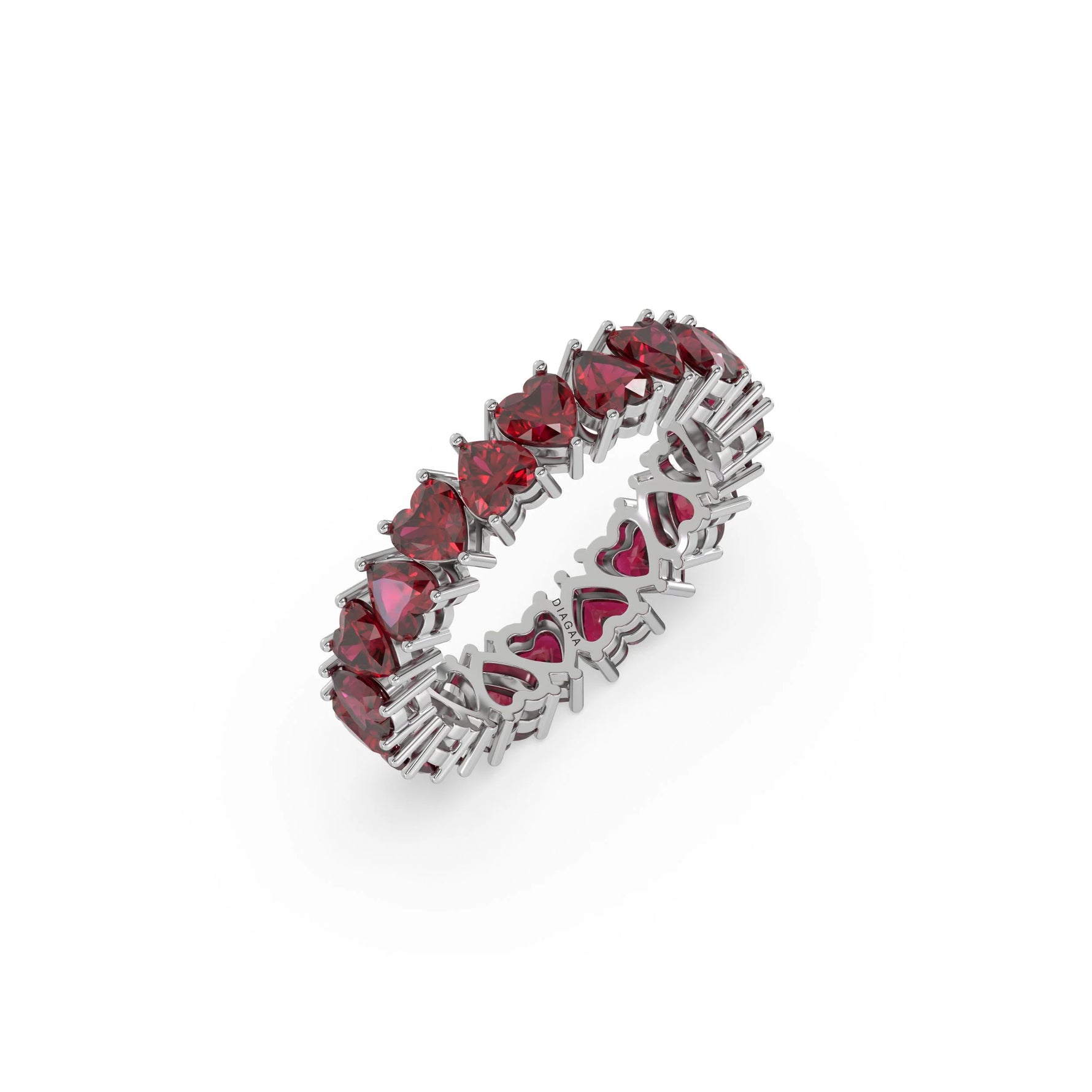 18K White Gold Heart Ruby Gemstone Eternity Ring