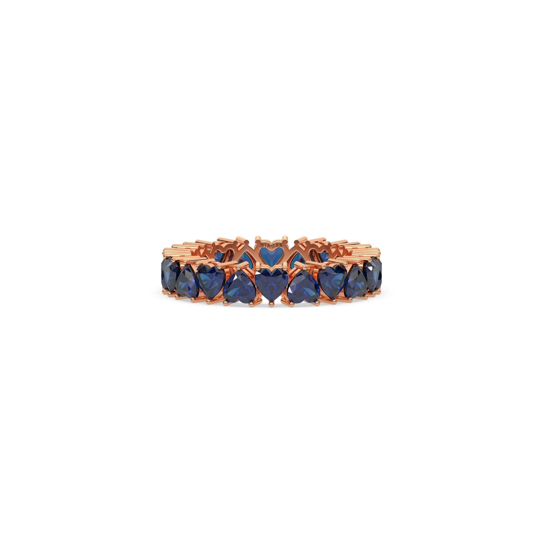 14K Rose Gold Heart Cut Blue Sapphire Gemstone Full Eternity Ring