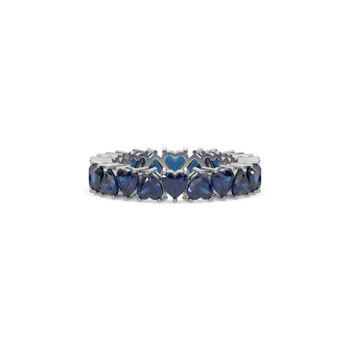 14K White Gold Heart Cut Blue Sapphire Gemstone Full Eternity Ring