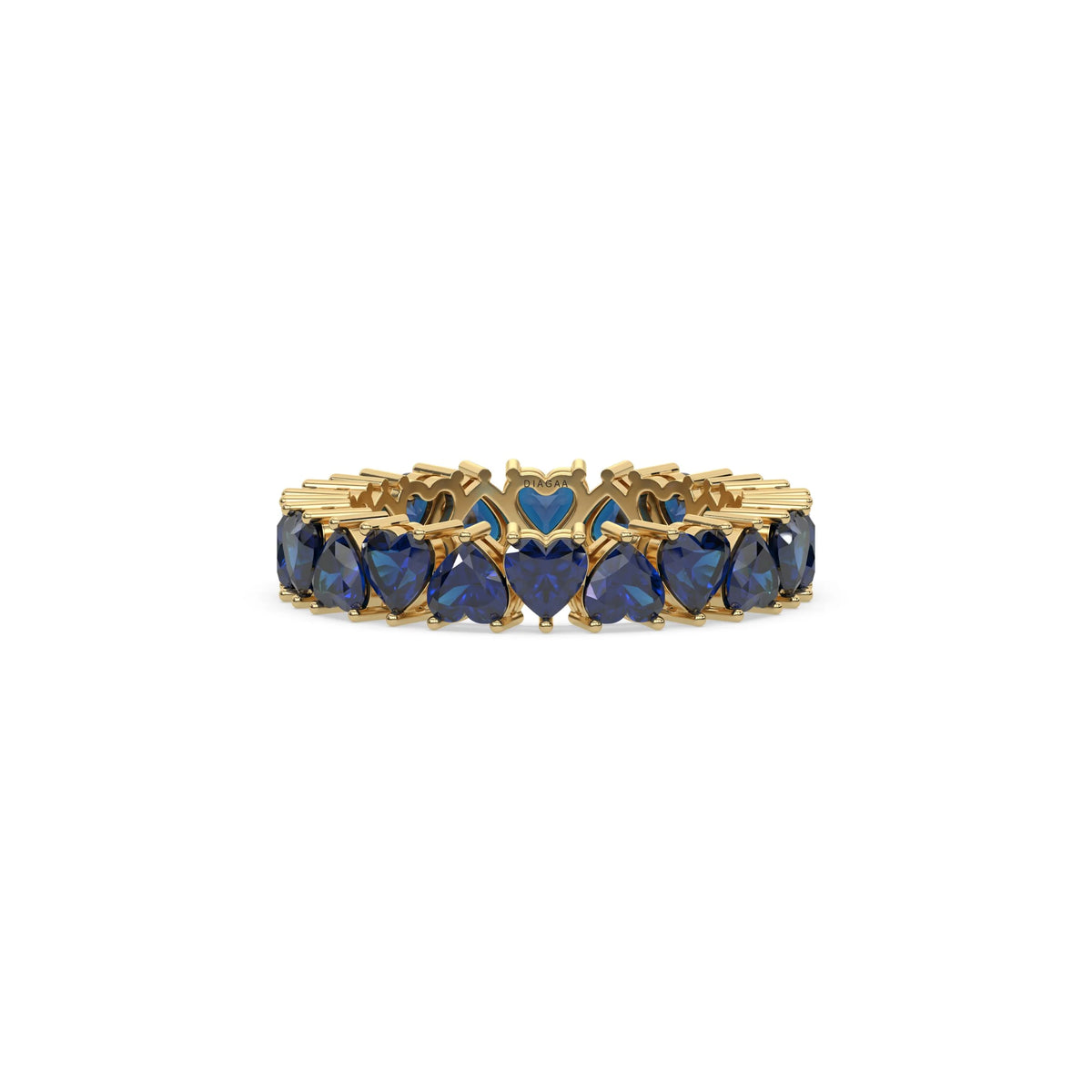 18K Yellow Gold Heart Sapphire Gemstone Eternity Ring