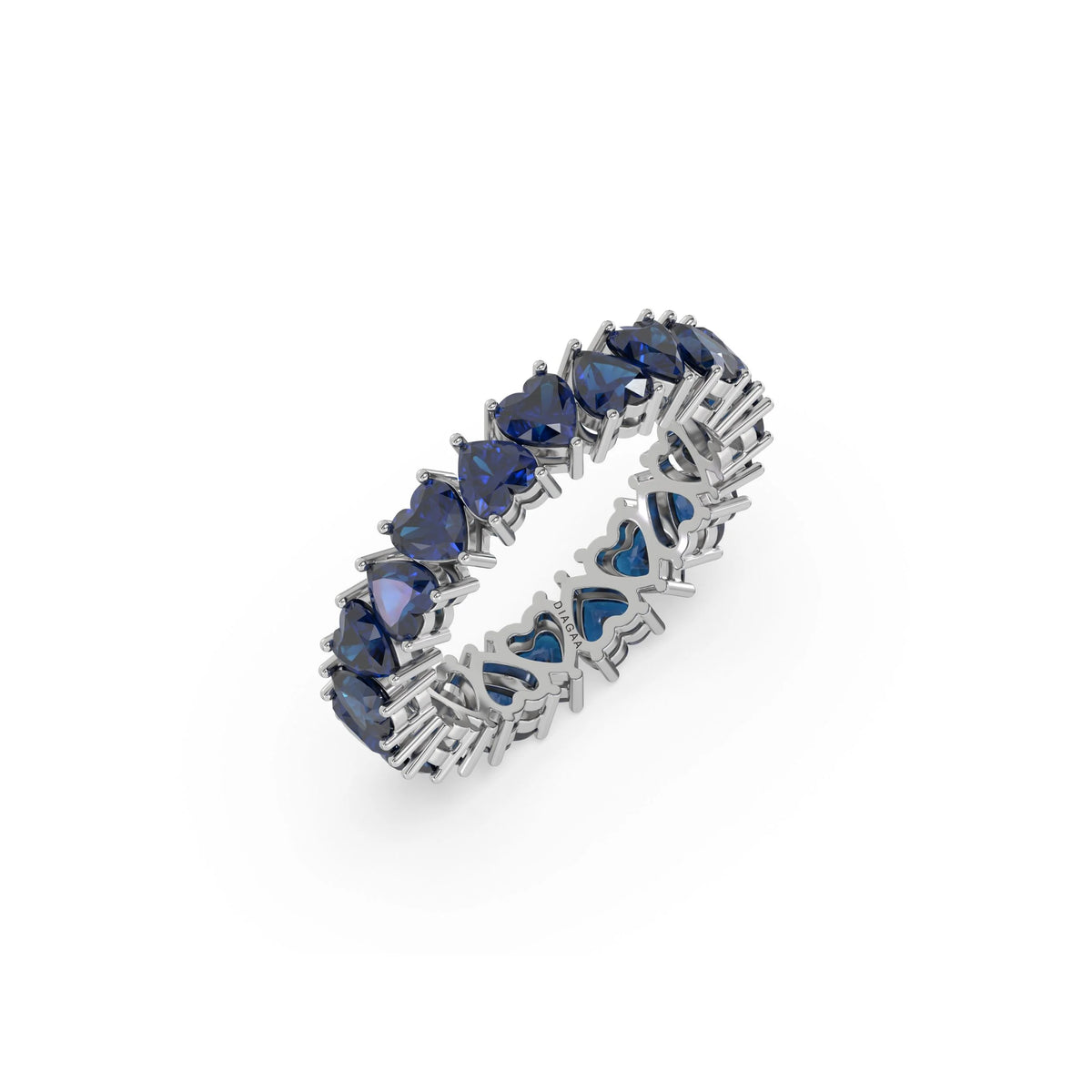 10K White Gold Heart Sapphire Gemstone Eternity Ring