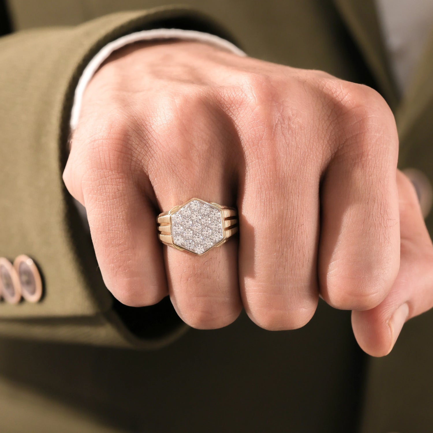 1.55 CT Natural Diamond Hexagon Signet Ring