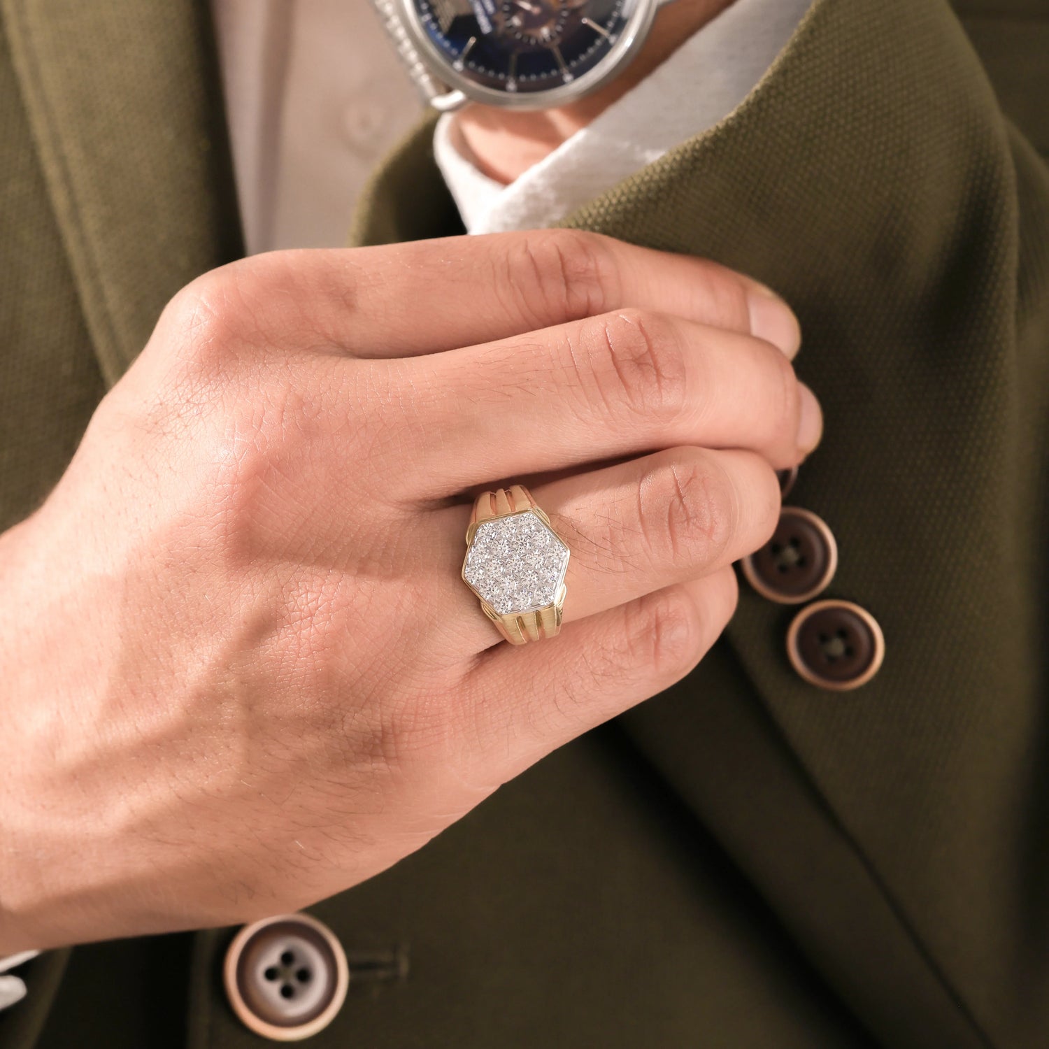 1.55 CT Lab Diamond Hexagon Signet Ring
