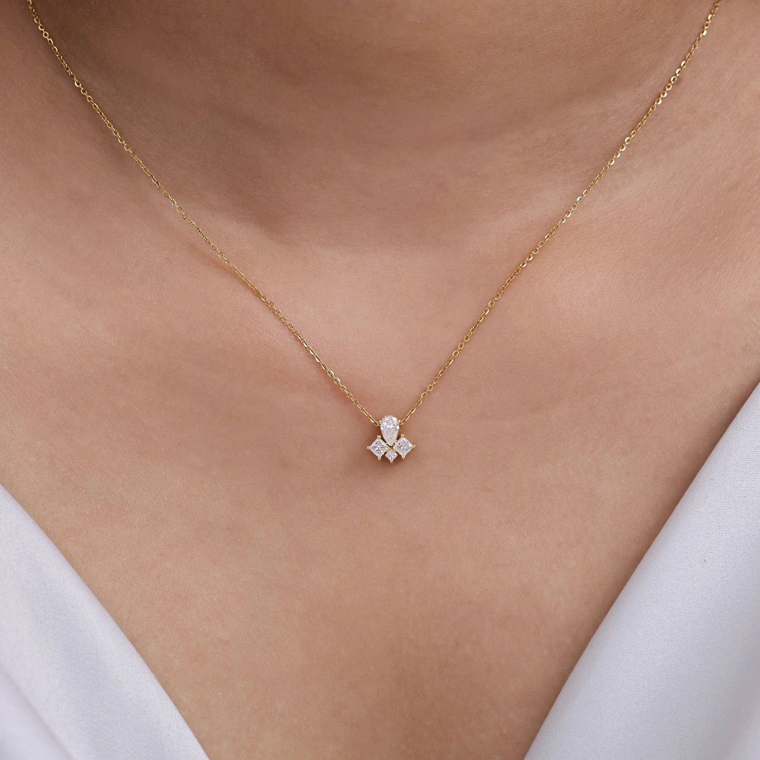 0.50 CT Natural Diamond Pear & Princess Cluster Necklace