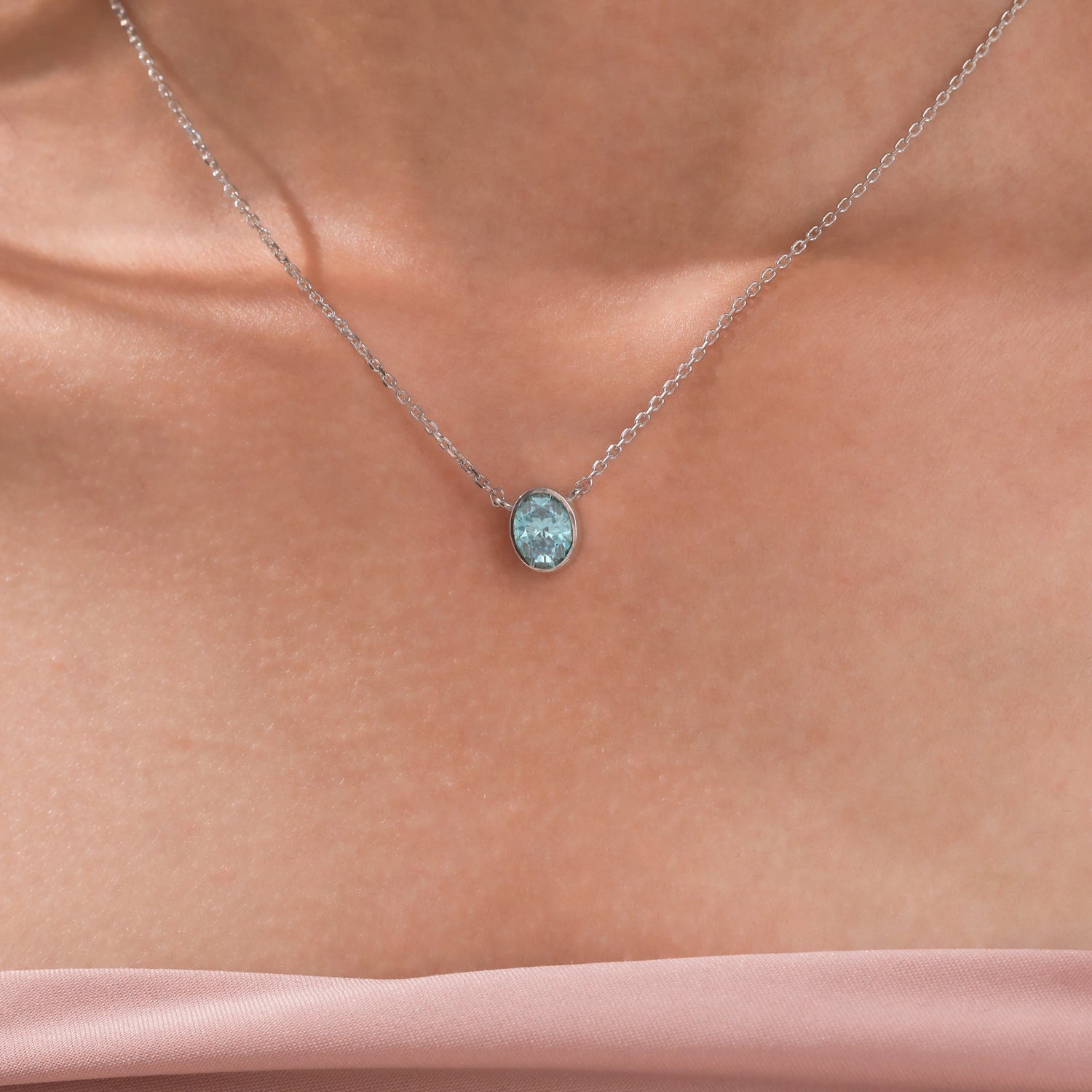 3 CT Fancy Blue Diamond Oval Bezel Solitaire Necklace
