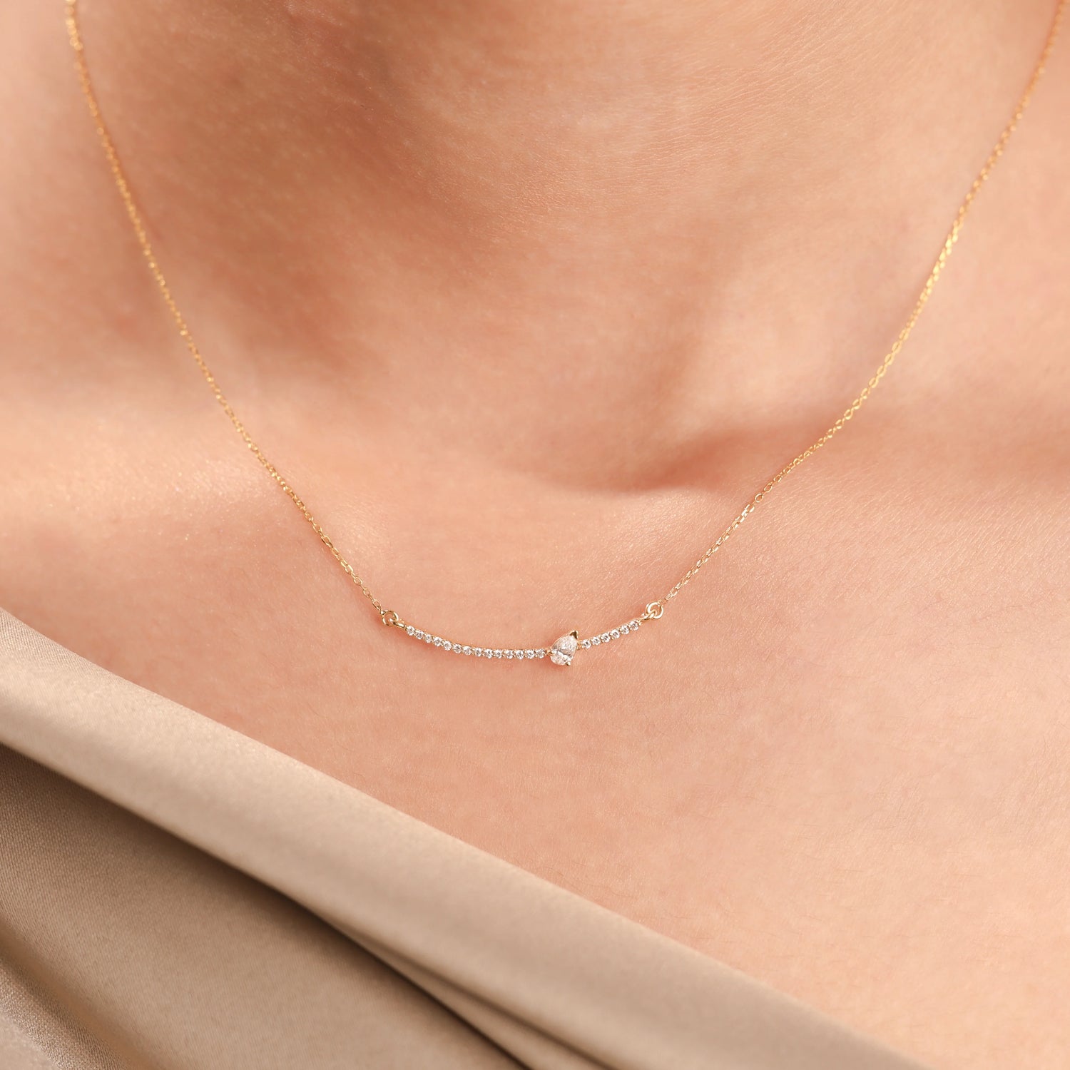 0.21 CT Lab Diamond Pear Crescent Curve Necklace