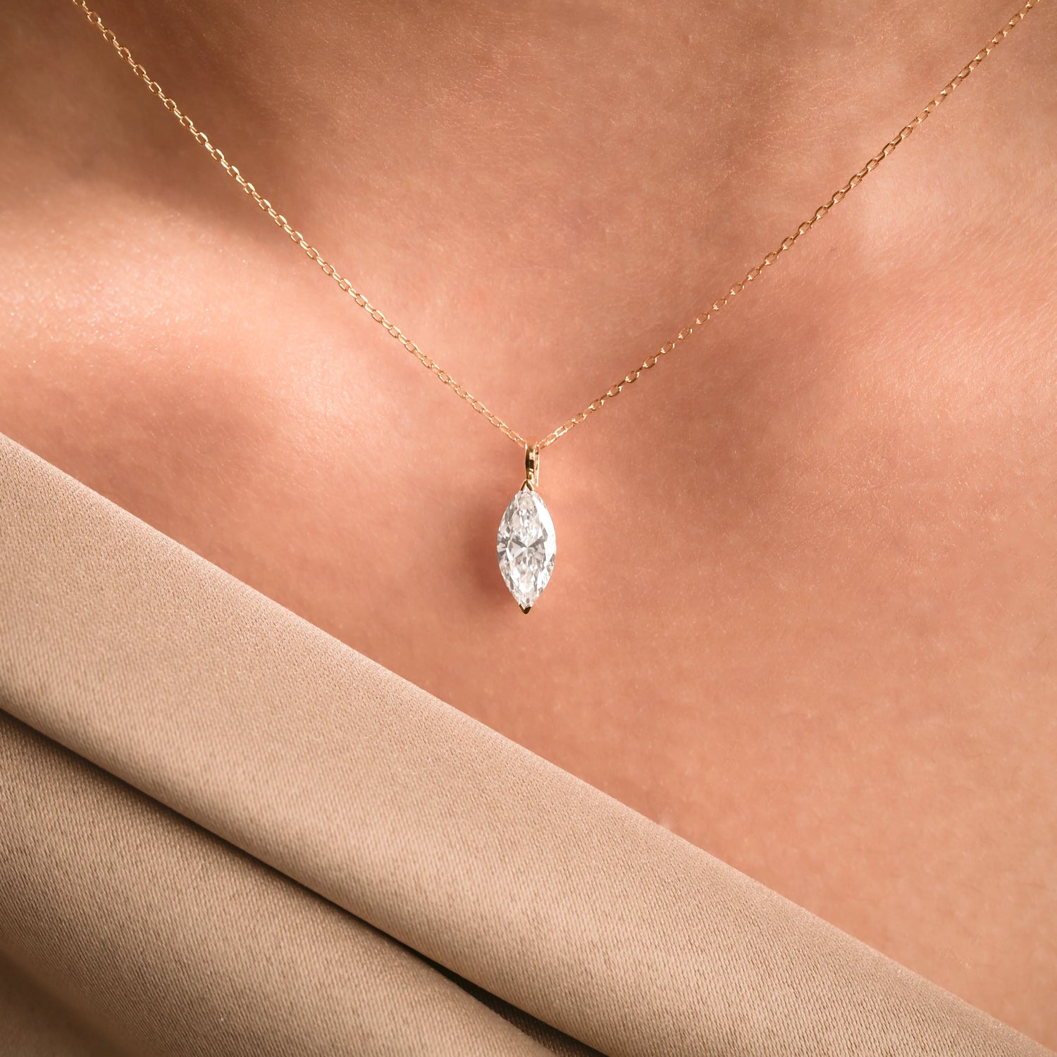 1 CT Lab Diamond Marquise Solitaire Necklace