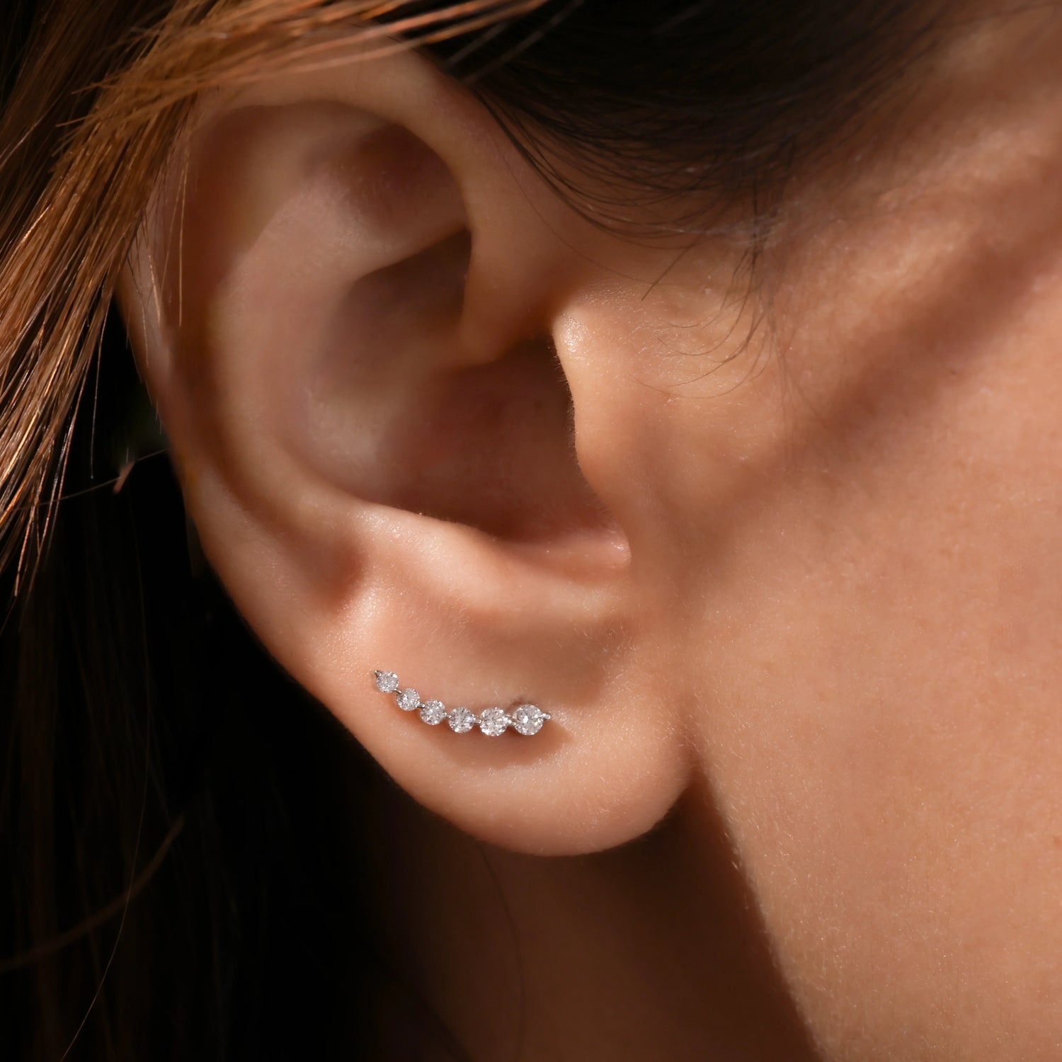 0.25 CT Lab Diamond Round Cut Ear Climber Earrings