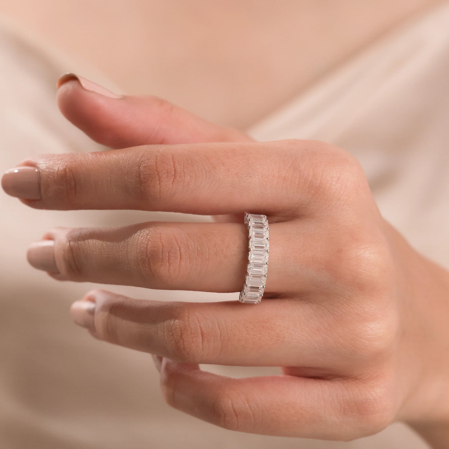 3 MM Emerald Natural Diamond Half Eternity Ring