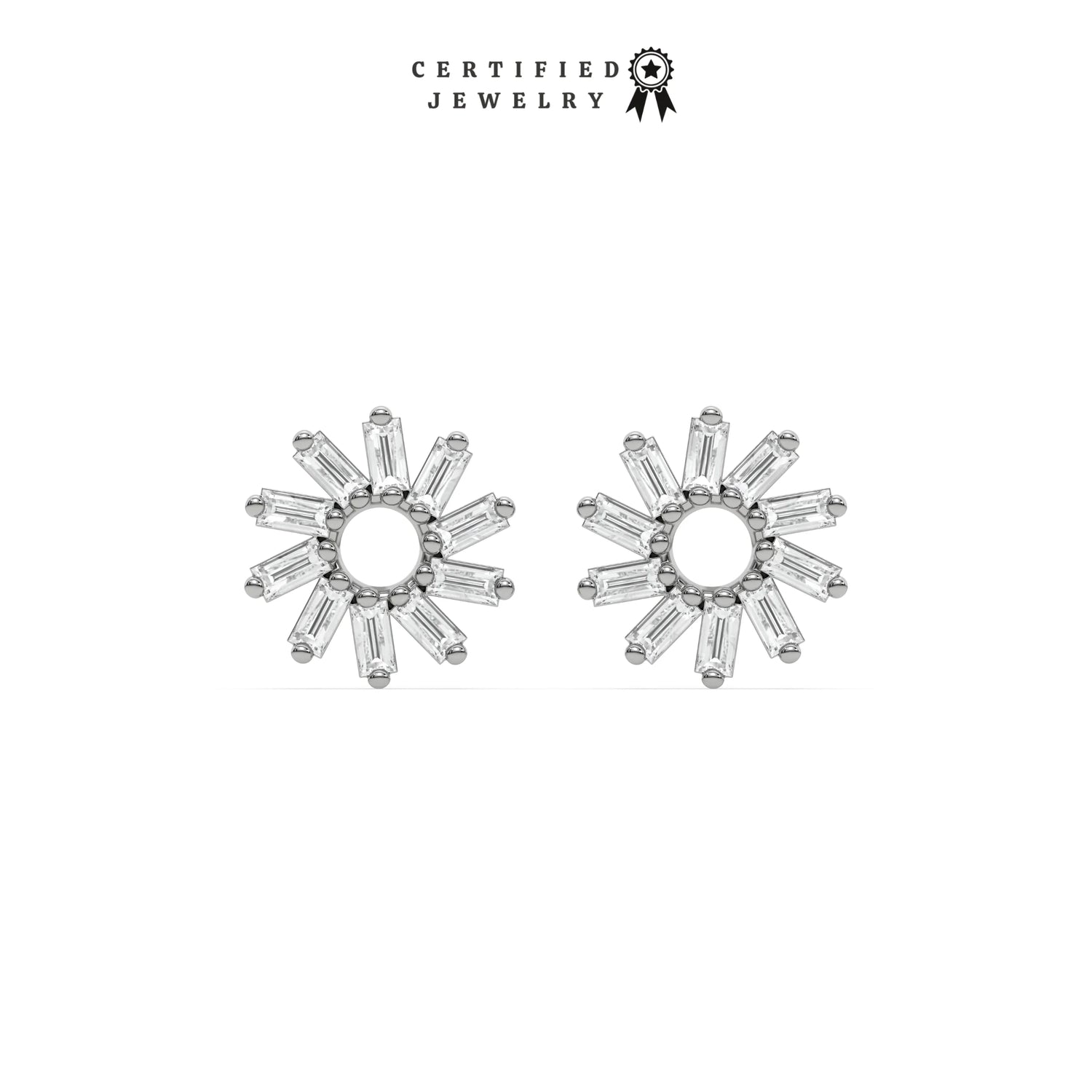 0.25 CT Natural Diamond  Baguette Flower Stud Earrings