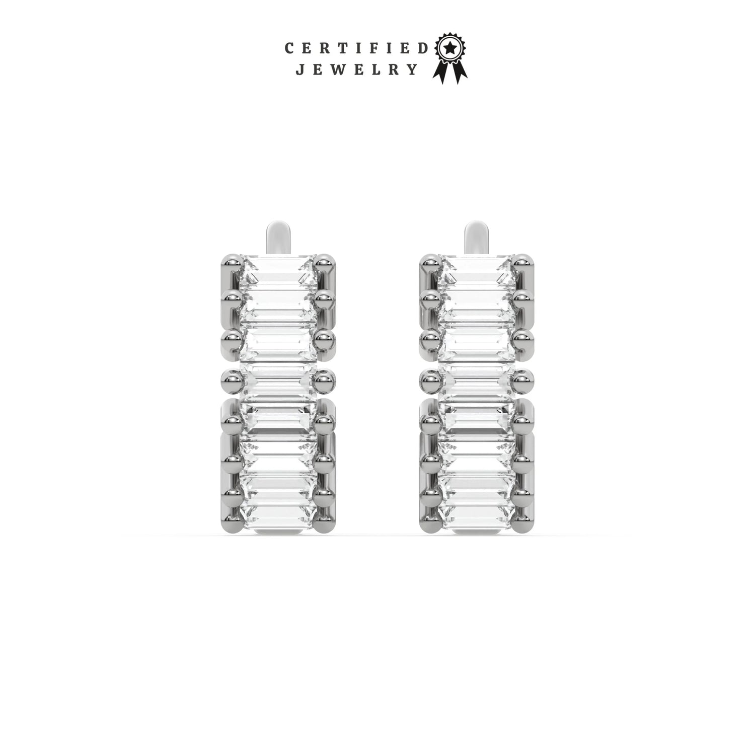 0.33 CT Natural Diamond Baguette Hoop Earrings