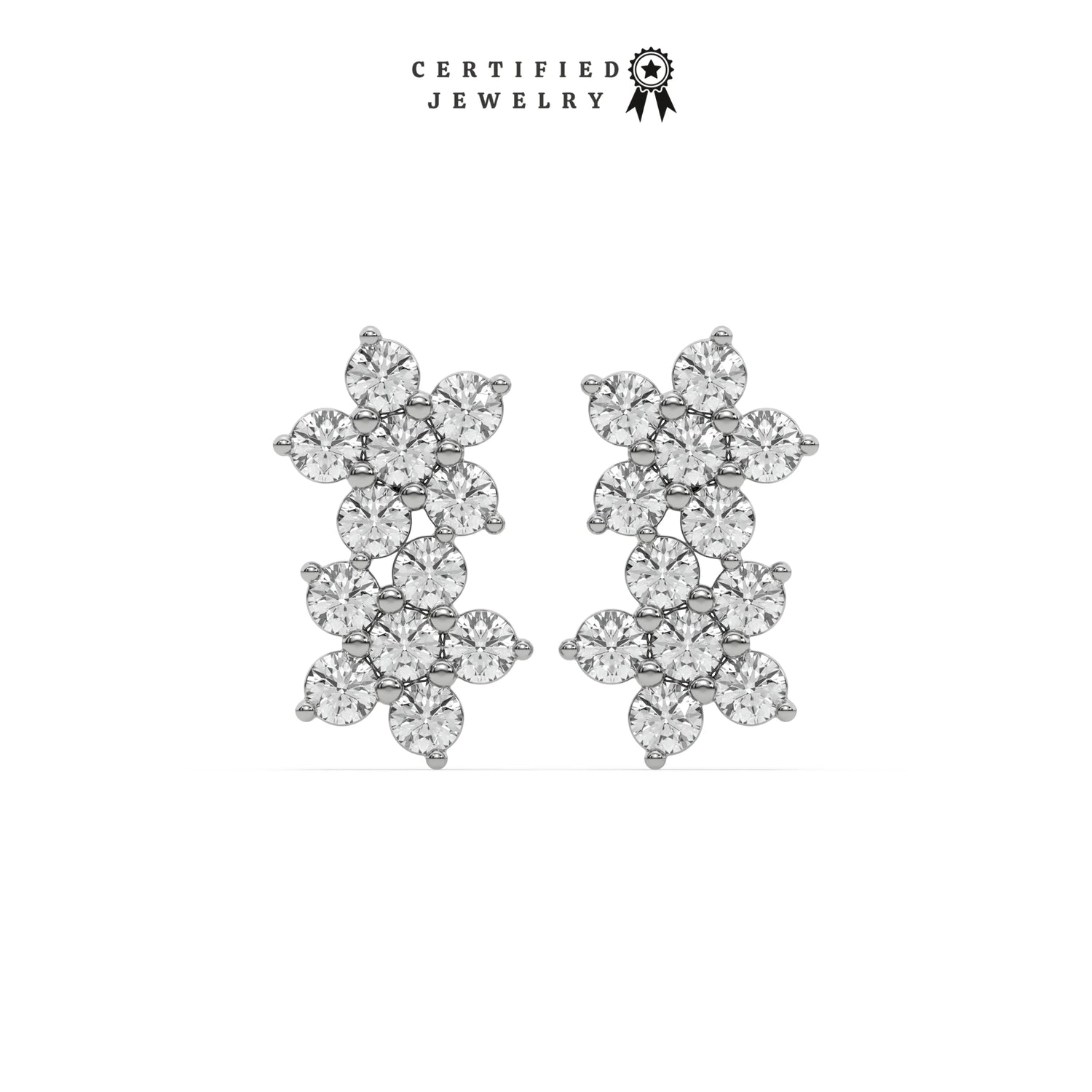 0.25 CT Natural Diamond Round Flower Earrings