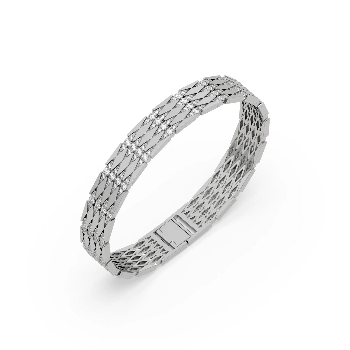 This white gold Diamond link bracelet features 4.35 CT of round cut diamonds set in a prong setting in 3d view