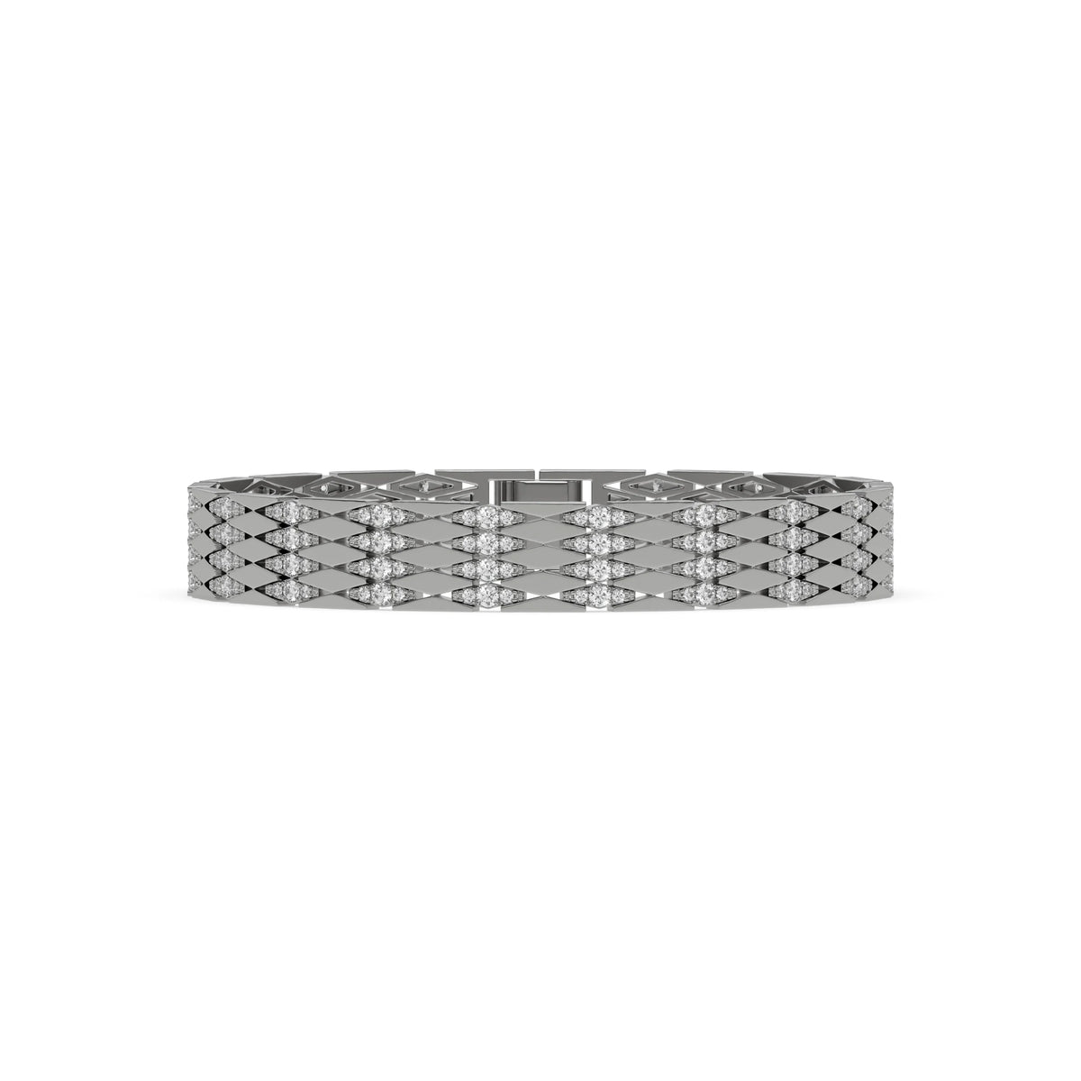 This white gold Diamond link bracelet features 4.35 CT of round cut diamonds set in a prong setting in top view