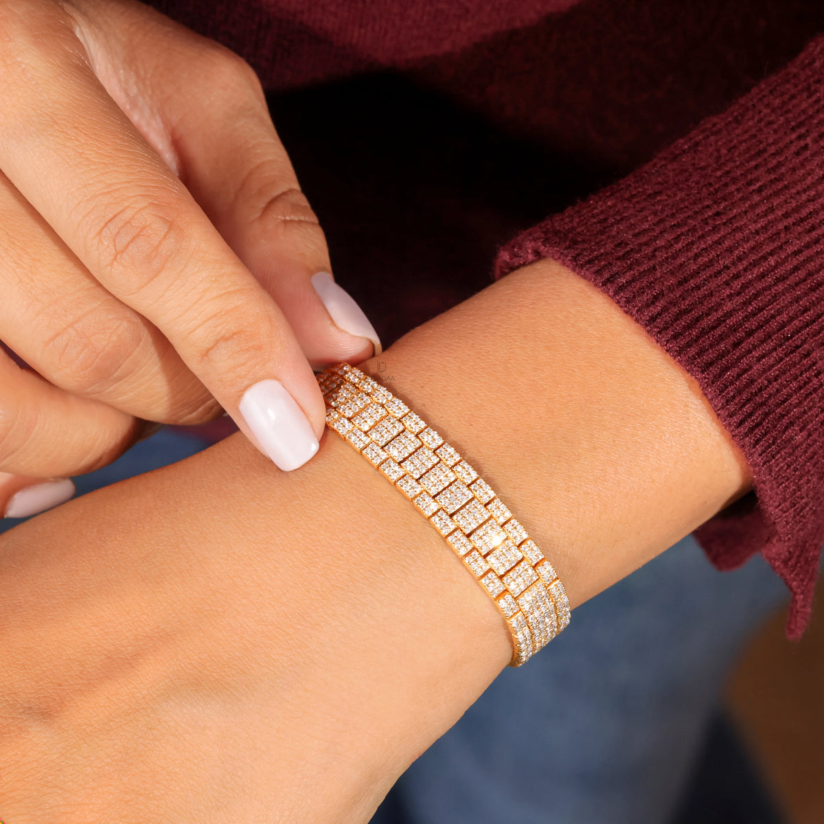 Natural Diamond Pavé Rectangular Link Bracelet